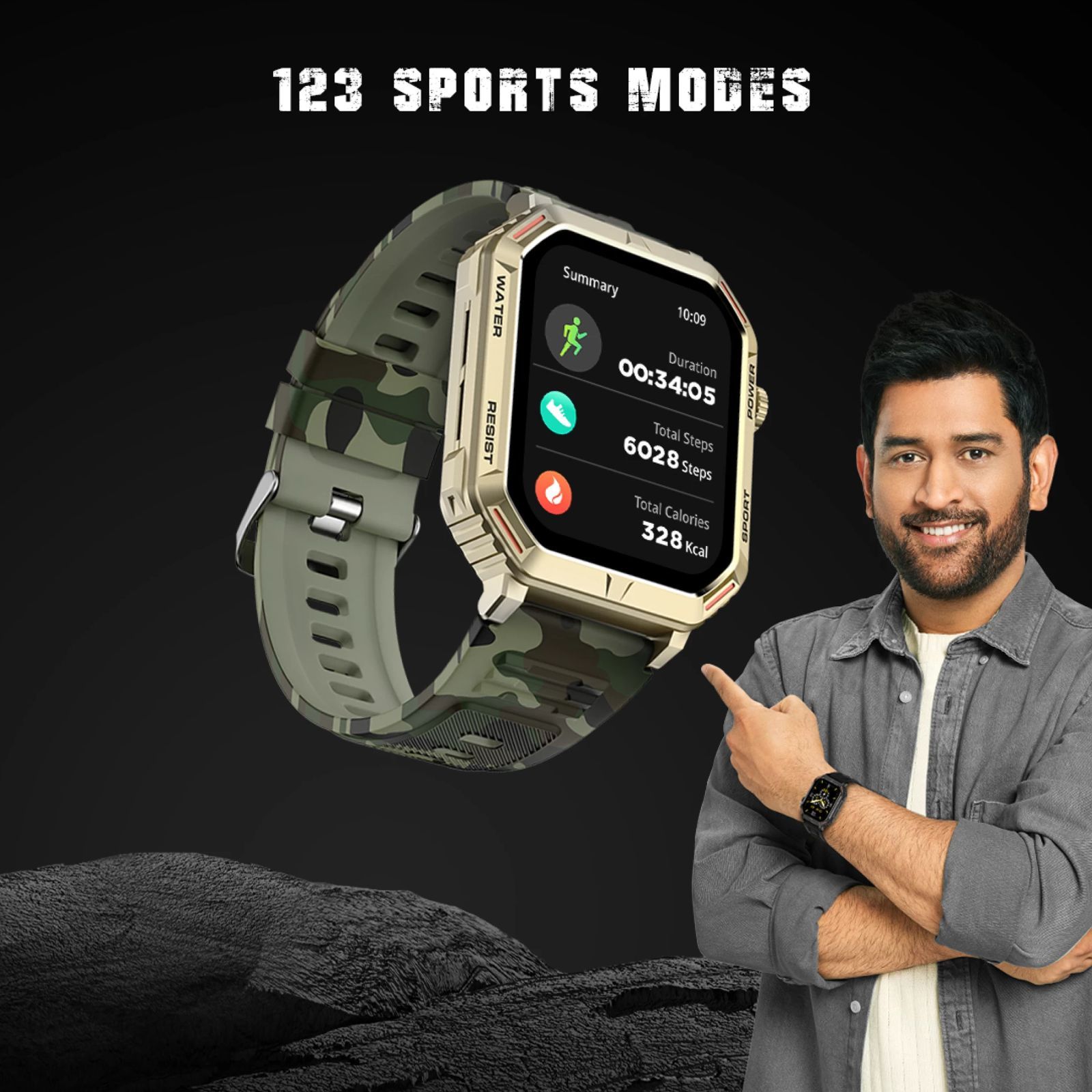 FIRE-BOLTT Commando Smartwatch with Bluetooth Calling (49.5mm AMOLED Display, IP68 Water Resistant, Camo Green Strap)_8