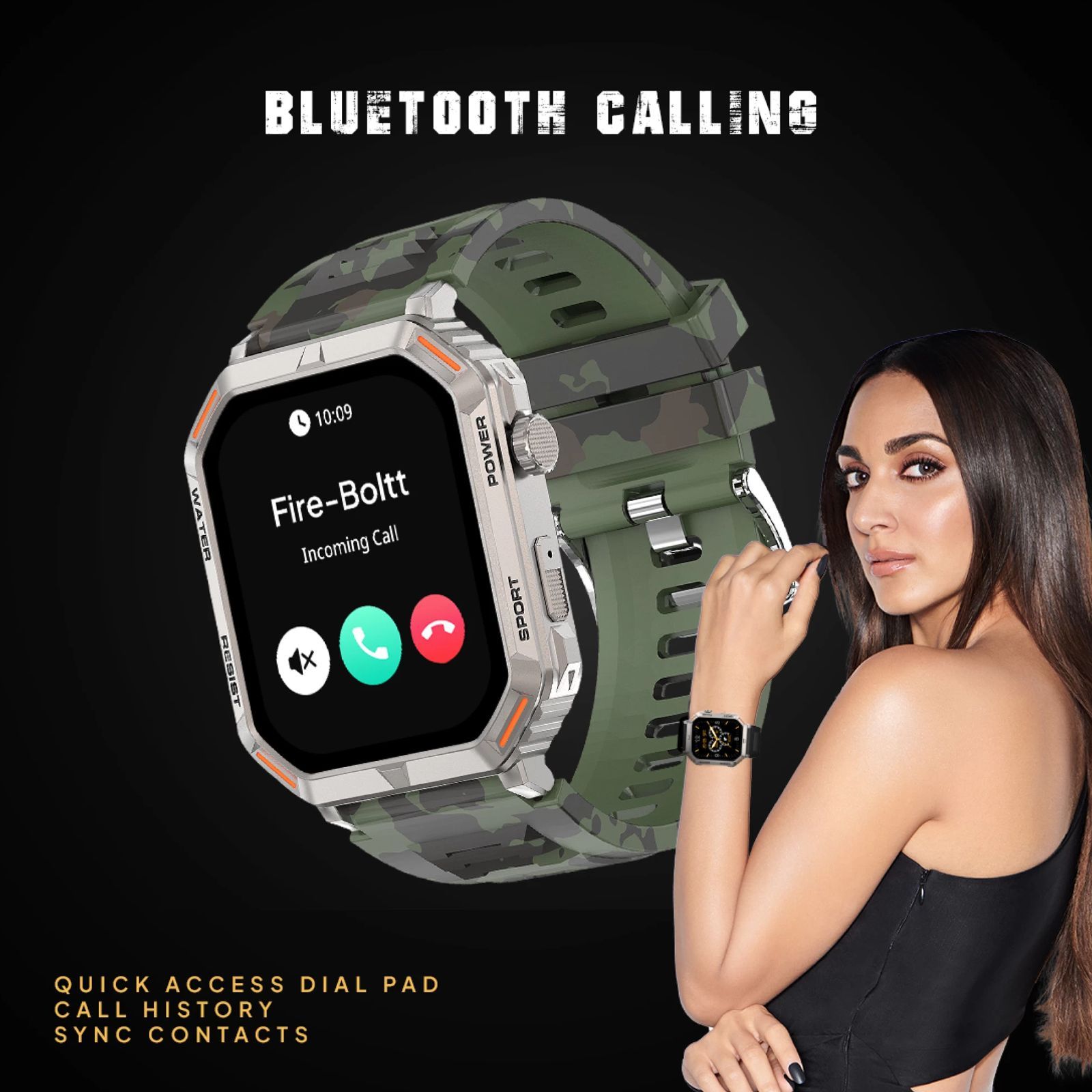 FIRE-BOLTT Commando Smartwatch with Bluetooth Calling (49.5mm AMOLED Display, IP68 Water Resistant, Camo Green Strap)_9