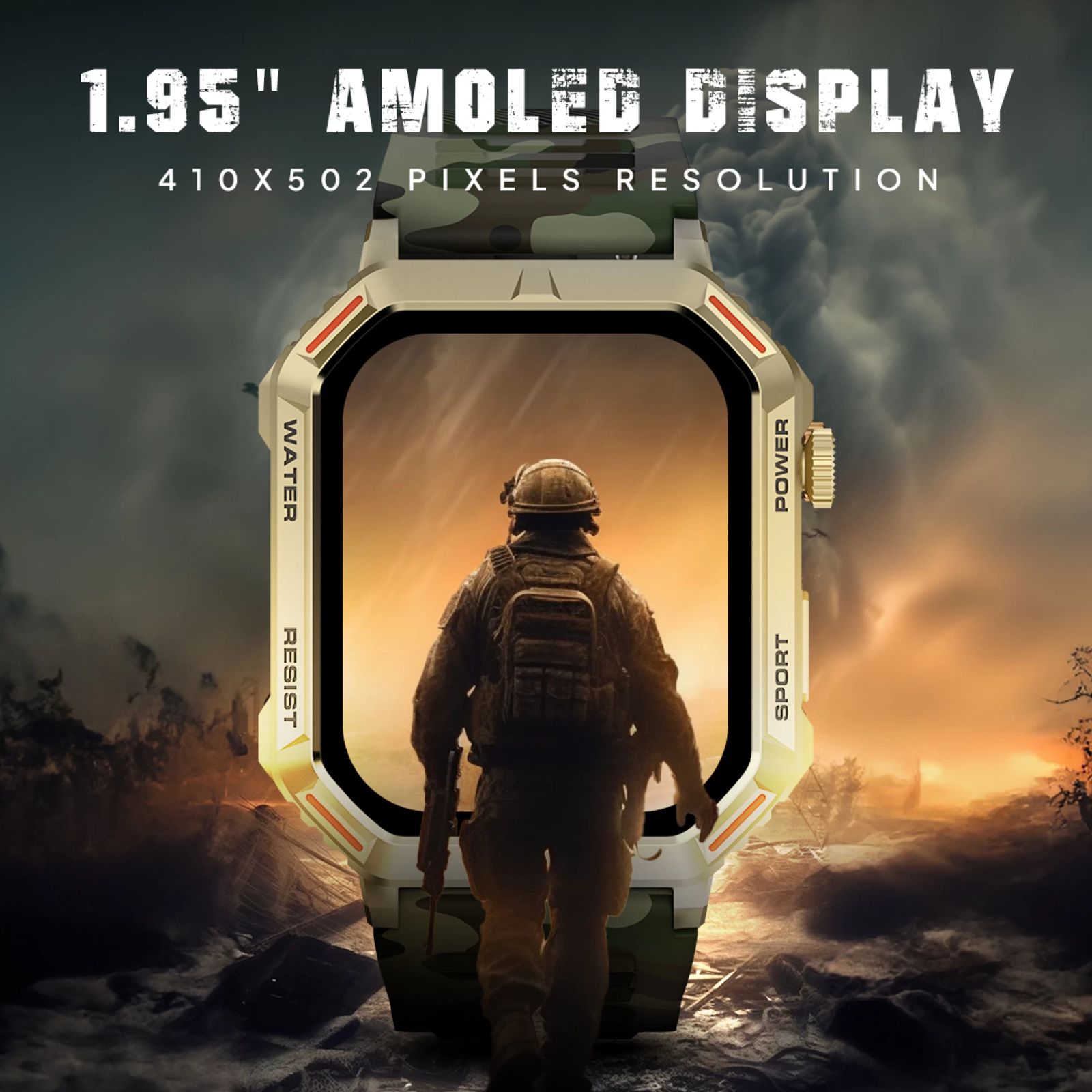 FIRE-BOLTT Commando Smartwatch with Bluetooth Calling (49.5mm AMOLED Display, IP68 Water Resistant, Camo Green Strap)_14