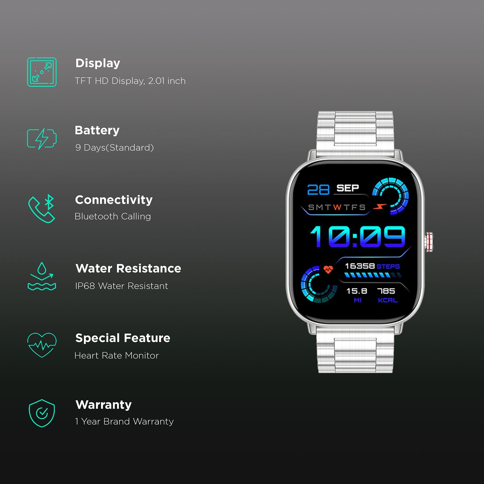 FIRE-BOLTT Starlight Smartwatch with Bluetooth Calling (51mm TFT HD Display, IP68 Water Resistant, Silver Strap)_2