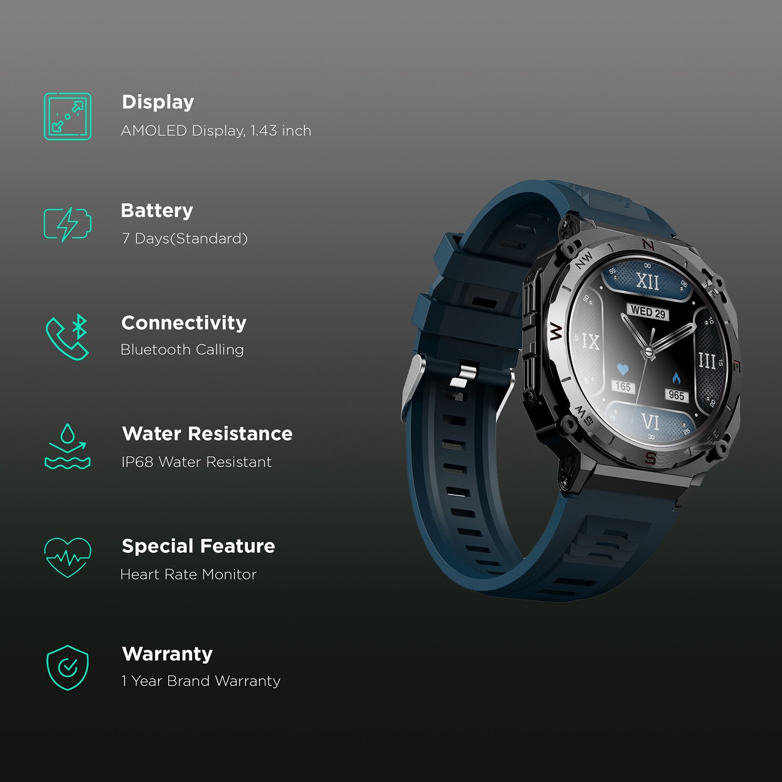 boAt Enigma X500 Smartwatch with Bluetooth Calling (42mm, AMOLED Display, IP68 Water Resistant, Teal Green Strap)_2