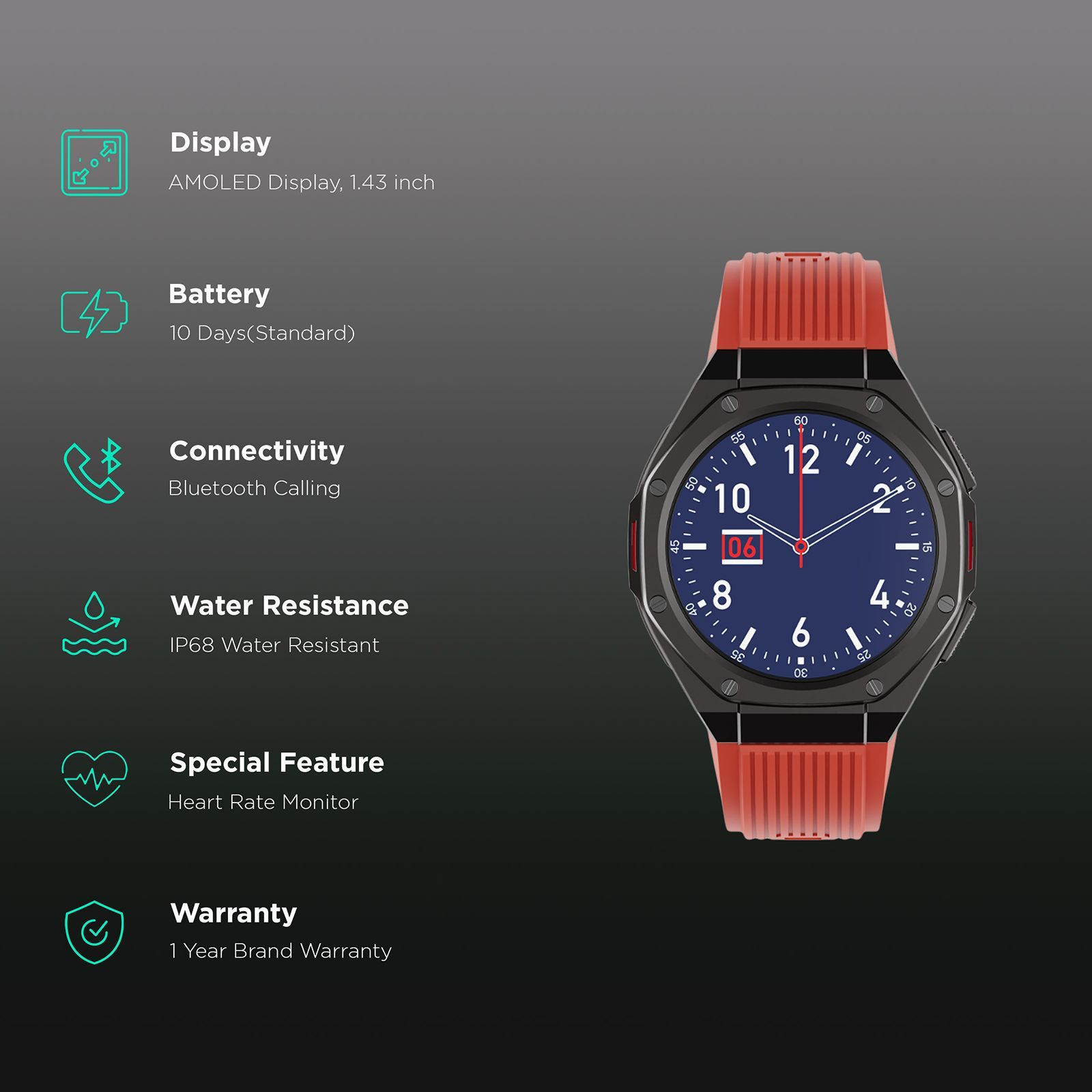 boAt Enigma X600 Smartwatch with Bluetooth Calling (42mm, AMOLED Display, IP68 Water Resistant, Royal Orange Strap) boAt Enigma X600 Smartwatch with Bluetooth Calling (42mm, AMOLED Display, IP68 Water Resistant, Royal Orange Strap)_2