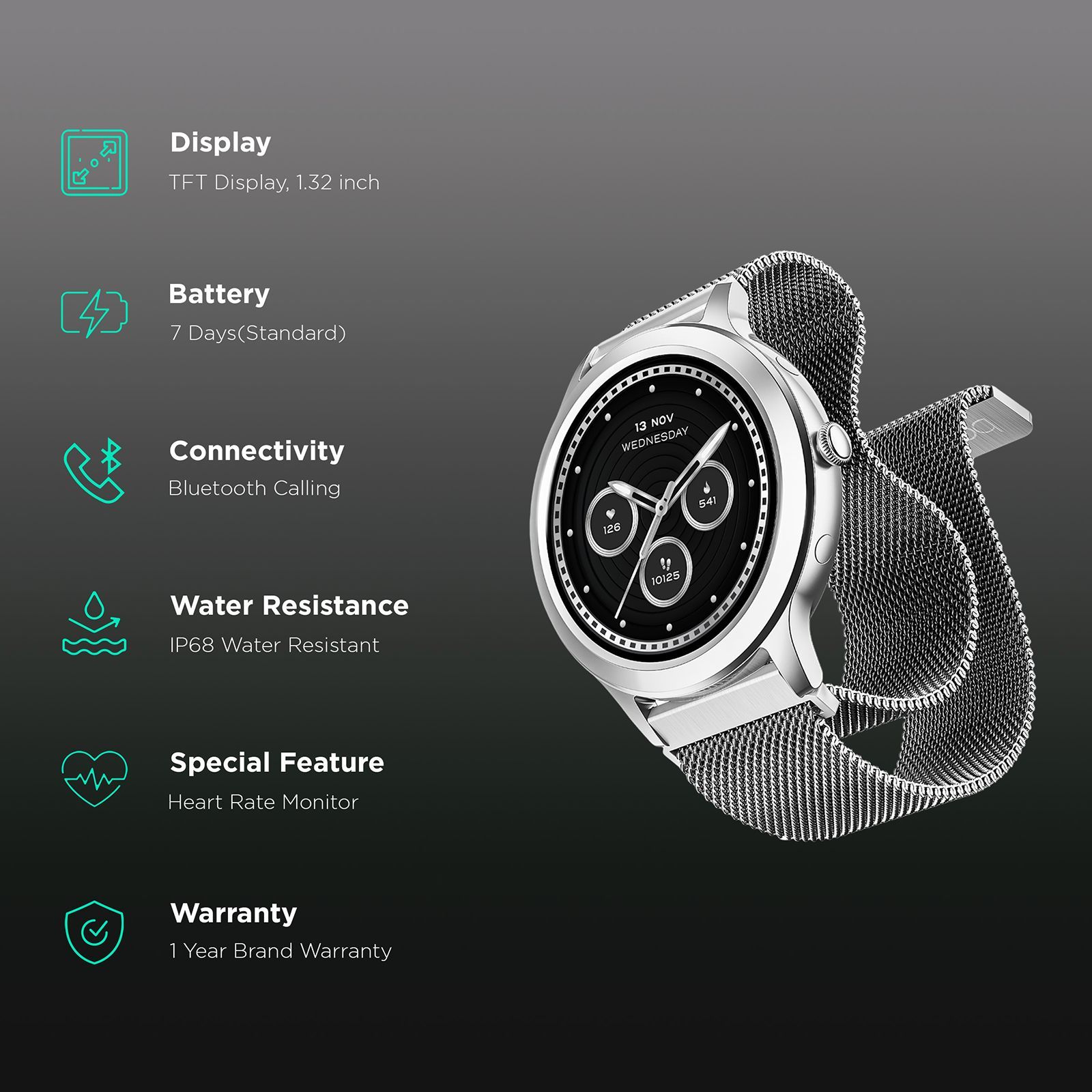 boAt Enigma R32 Smartwatch with Bluetooth Calling (33.5mm TFT AMOLED Display, IP67 Sweat Resistant, Classic Silver Strap) boAt Enigma R32 Smartwatch with Bluetooth Calling (33.5mm TFT AMOLED Display, IP67 Sweat Resistant, Classic Silver Strap)_2