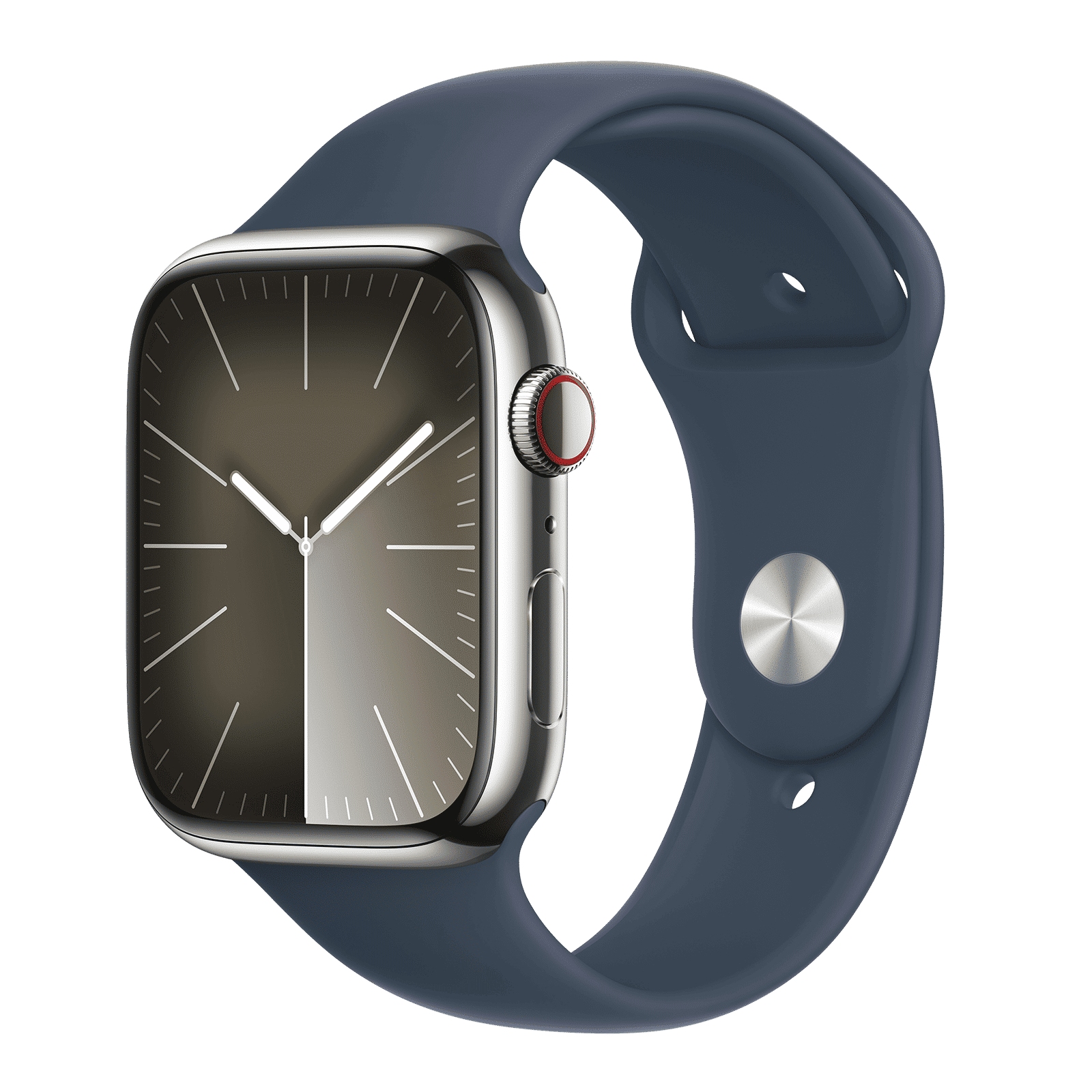 Apple Watch Series 9 GPS+Cellular with Storm Blue Sport Band - M/L (45mm Display, Silver Stainless Steel Case)_1