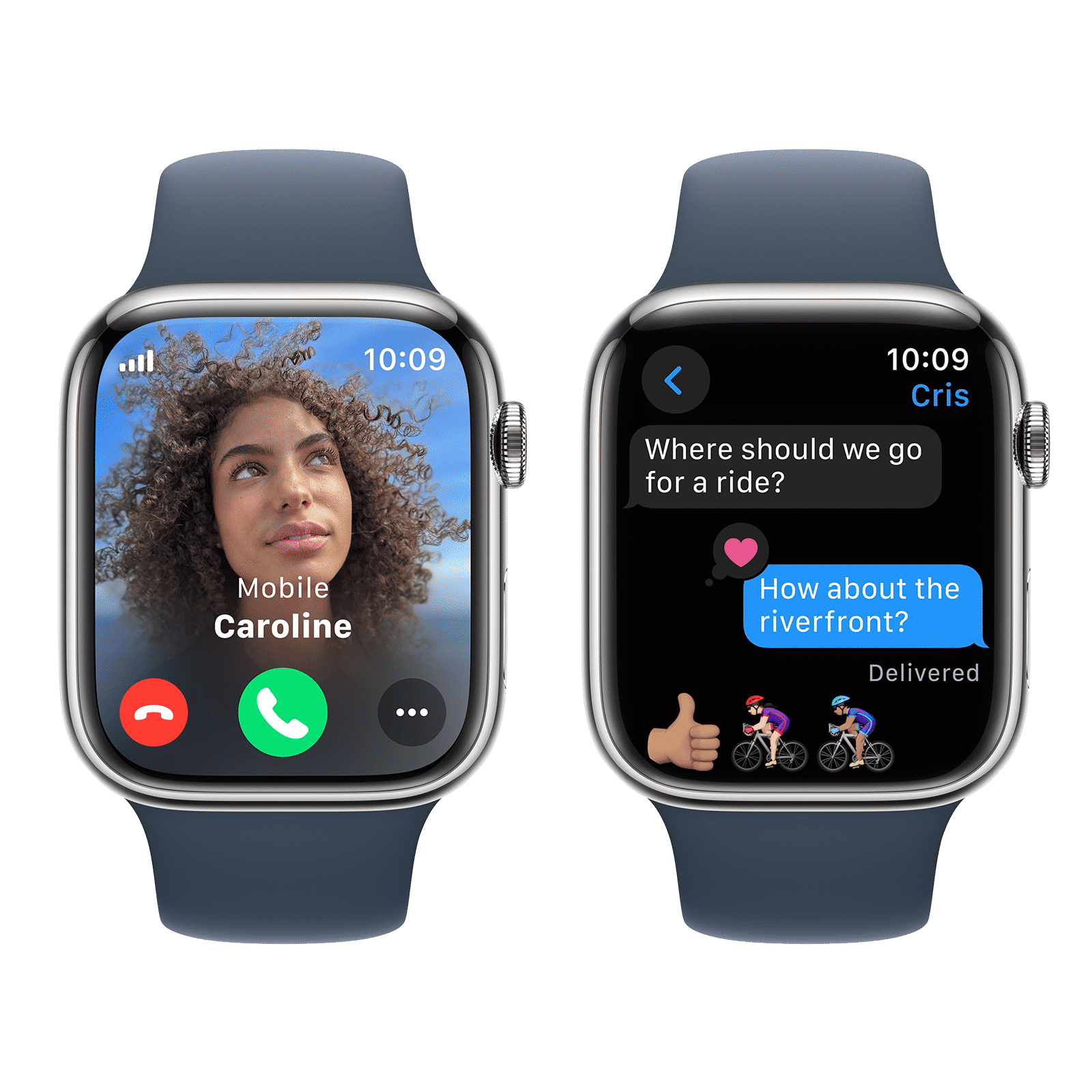 Apple Watch Series 9 GPS+Cellular with Storm Blue Sport Band - M/L (45mm Display, Silver Stainless Steel Case)_6