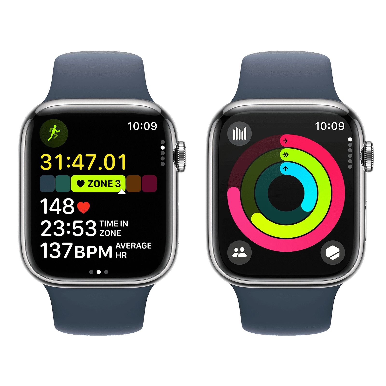 Apple Watch Series 9 GPS+Cellular with Storm Blue Sport Band - M/L (45mm Display, Silver Stainless Steel Case)_8