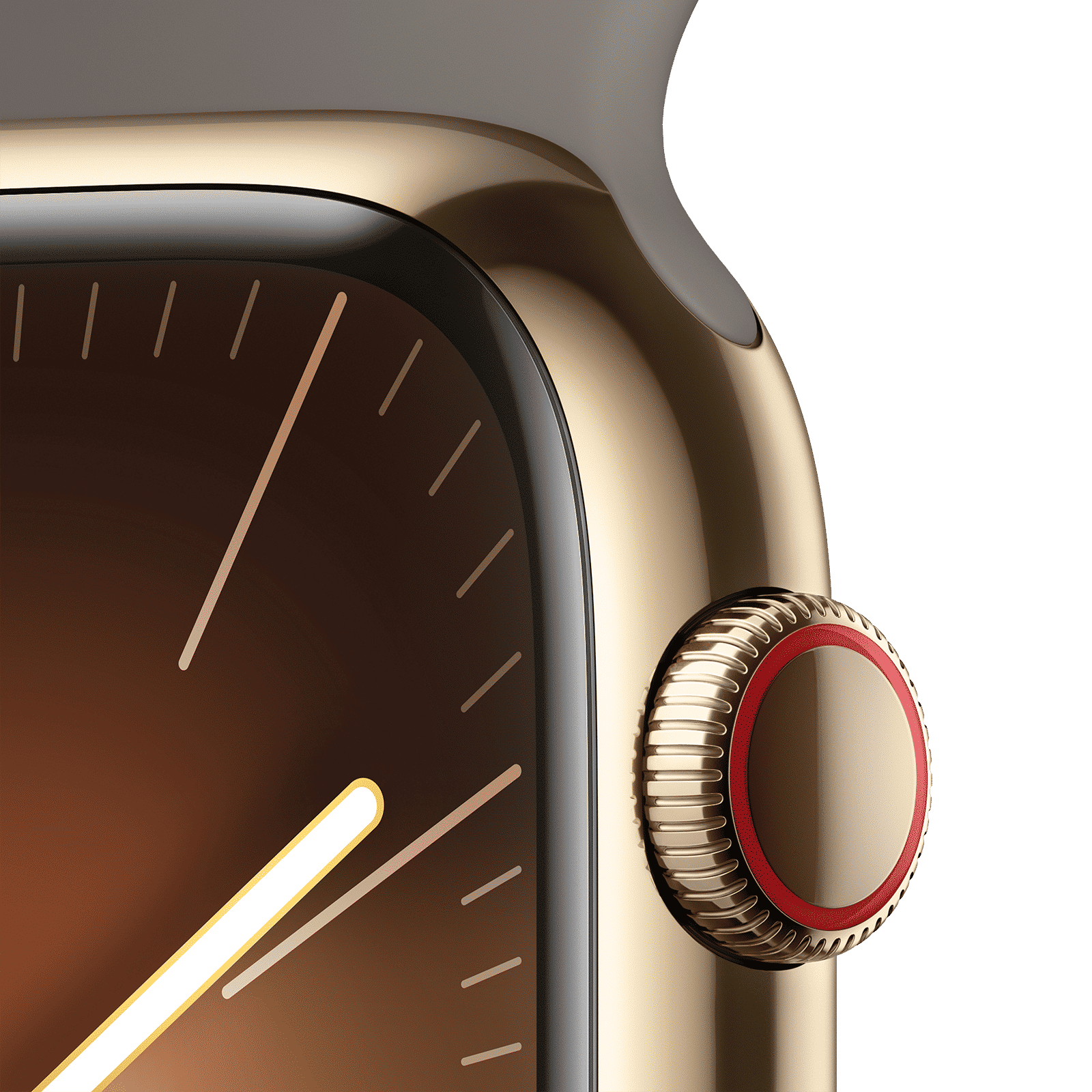 Apple Watch Series 9 GPS+Cellular with Clay Sport Band - S/M (45mm Display, Gold Stainless Steel Case)_3