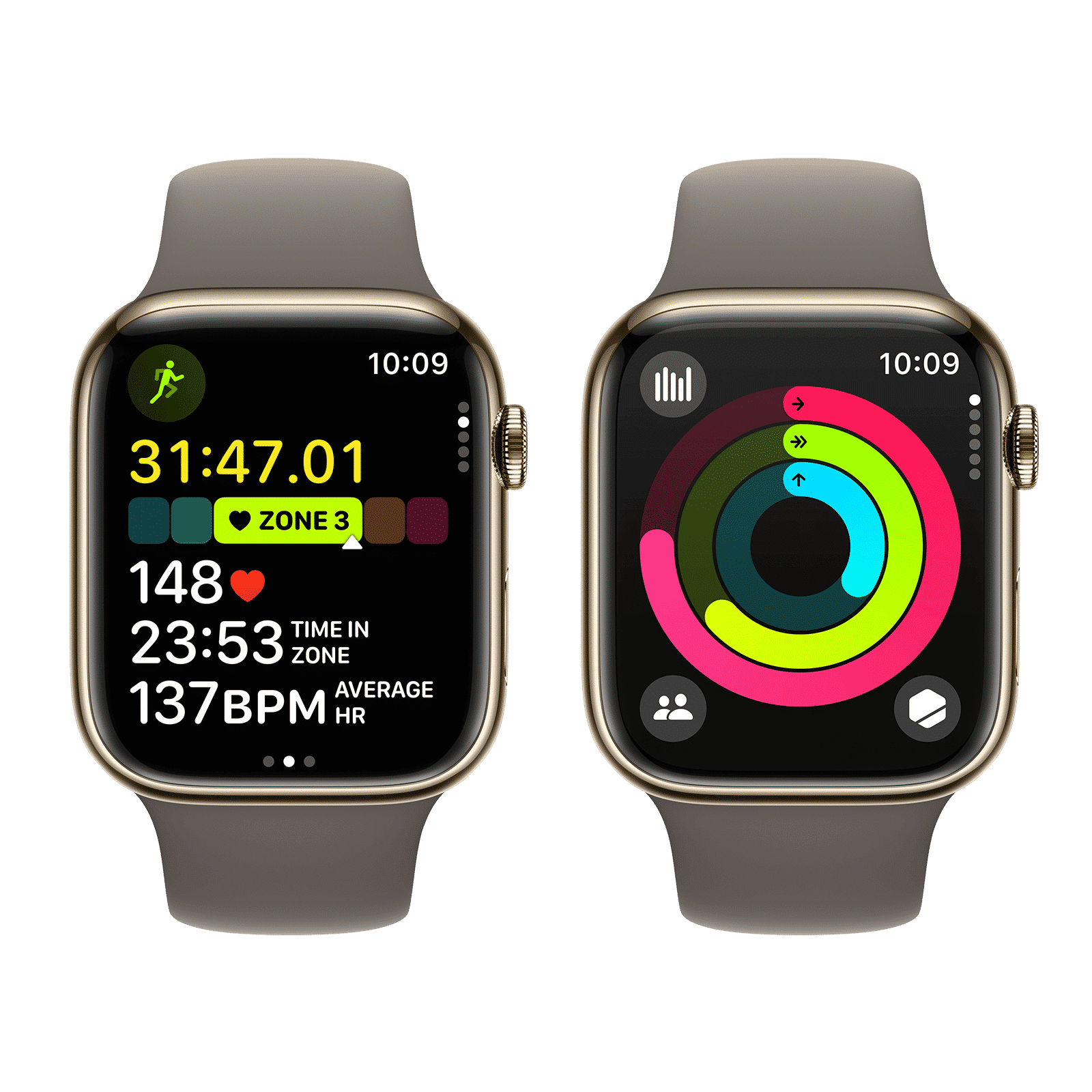 Apple Watch Series 9 GPS+Cellular with Clay Sport Band - S/M (45mm Display, Gold Stainless Steel Case)_8