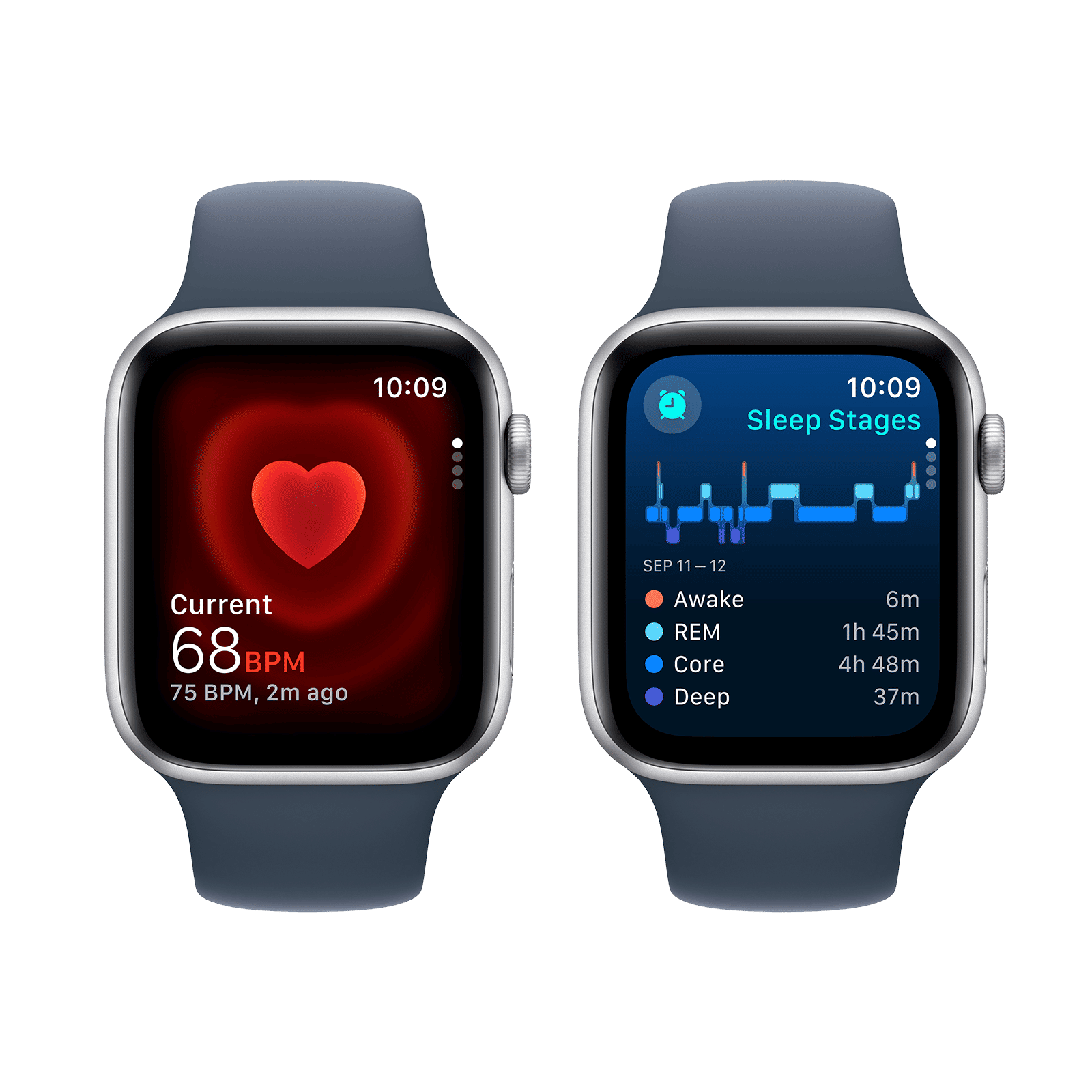 Apple Watch SE GPS with Storm Blue Sport Band - M/L (44mm Display, Silver Aluminium Case)_5