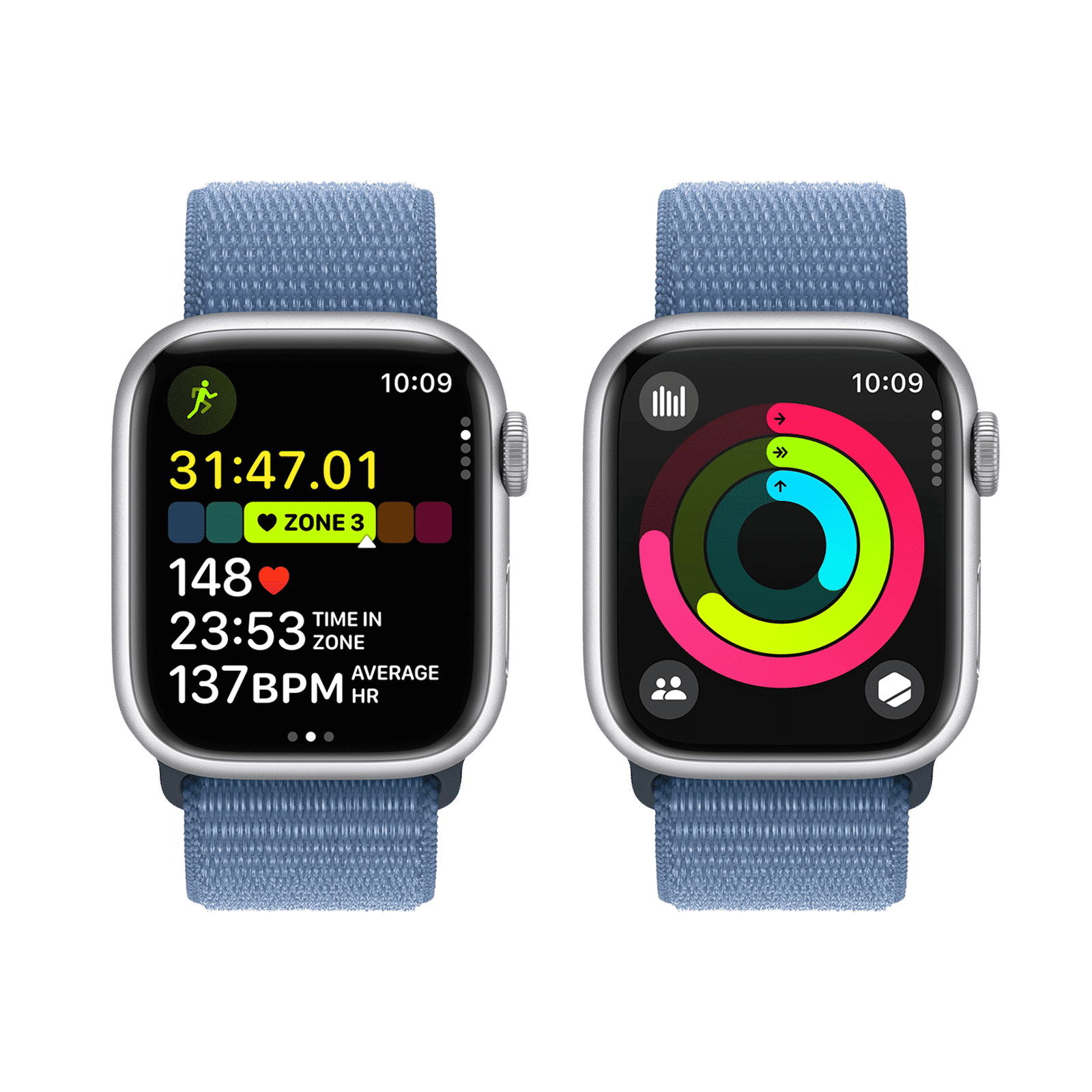Apple Watch Series 9 GPS with Winter Blue Sport Loop - S/M (41mm Display, Silver Aluminium Case)_8