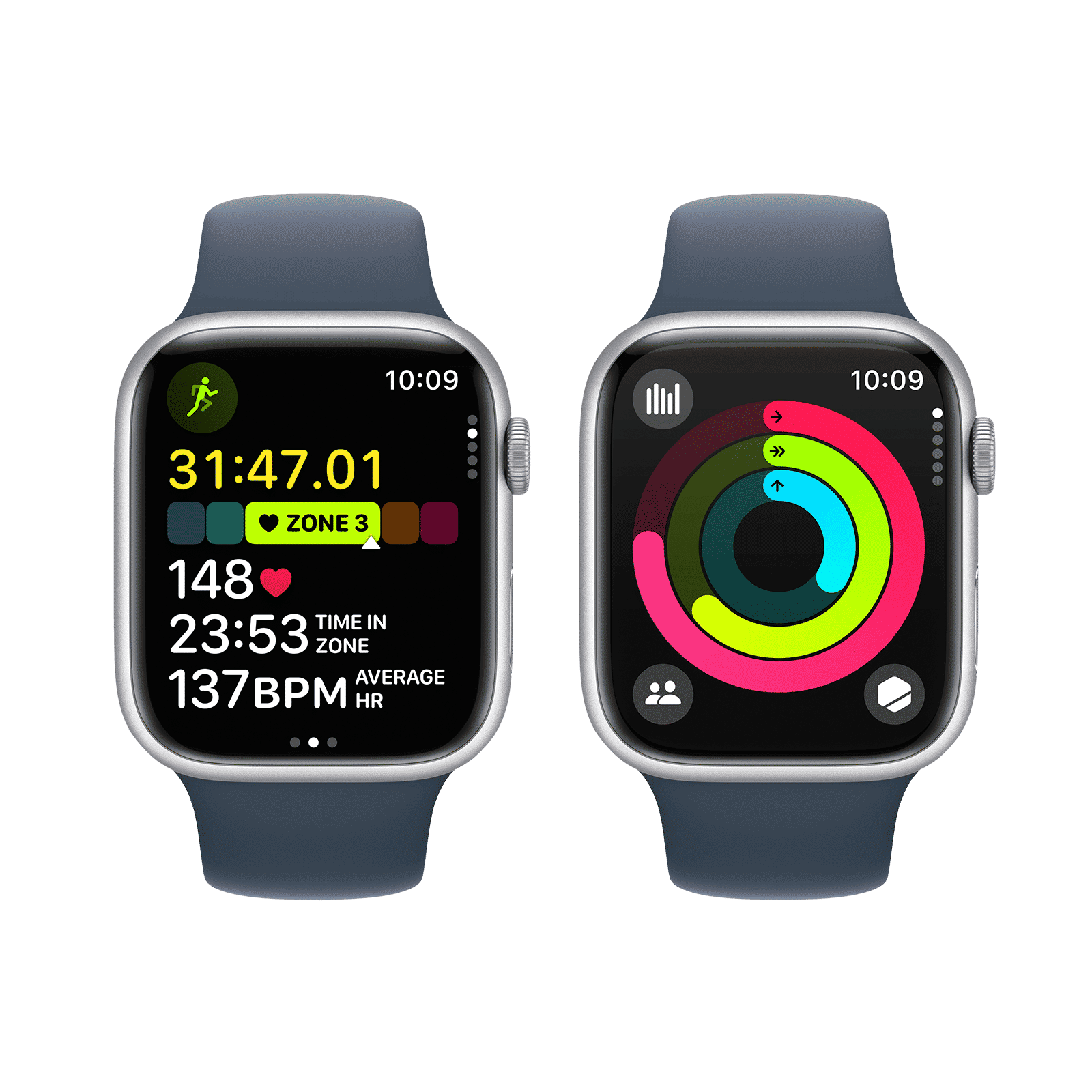 Apple Watch Series 9 GPS with Storm Blue Sport Band - M/L (45mm Display, Silver Aluminium Case)_8