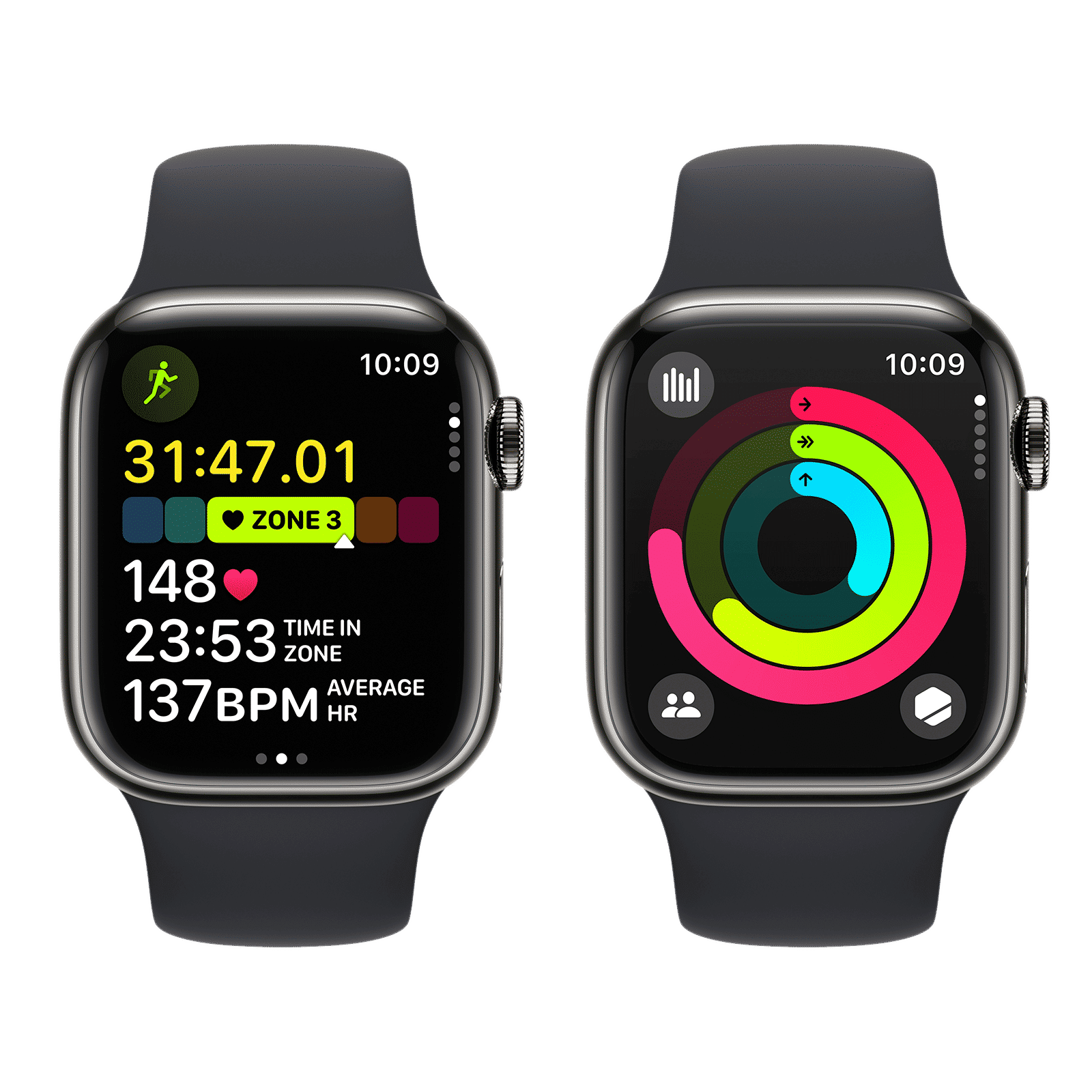 Apple Watch Series 9 GPS+Cellular with Midnight Sport Band - M/L (41mm Display, Graphite Stainless Steel Case)_8
