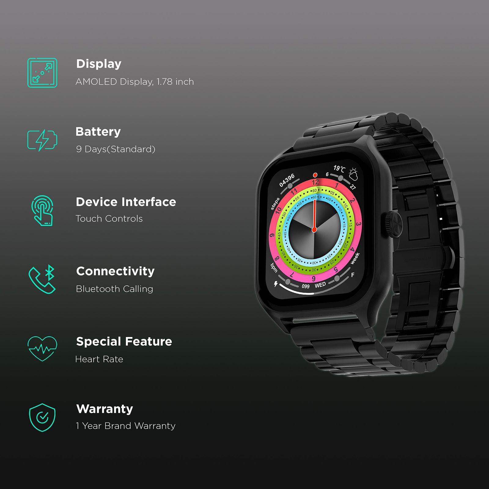 Fire-Boltt Solaris Smartwatch with Bluetooth Calling (45.2mm AMOLED Display, IP68 Water Resistant, Shadow Black Strap) Fire-Boltt Solaris Smartwatch with Bluetooth Calling (45.2mm AMOLED Display, IP68 Water Resistant, Shadow Black Strap)_2