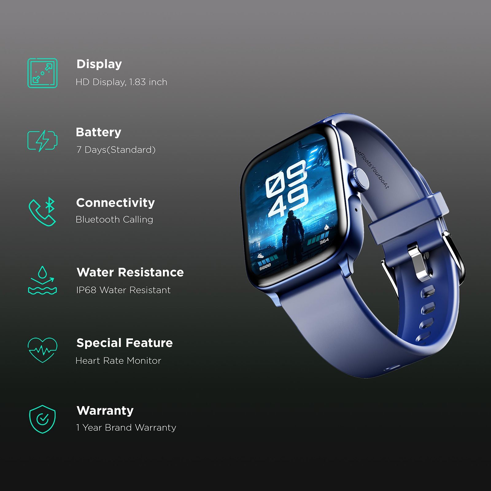 boAt Ultima Call Smartwatch with Bluetooth Calling (46.5mm HD Display, IP68 Sweat Resistant, Cool Blue Strap)_2