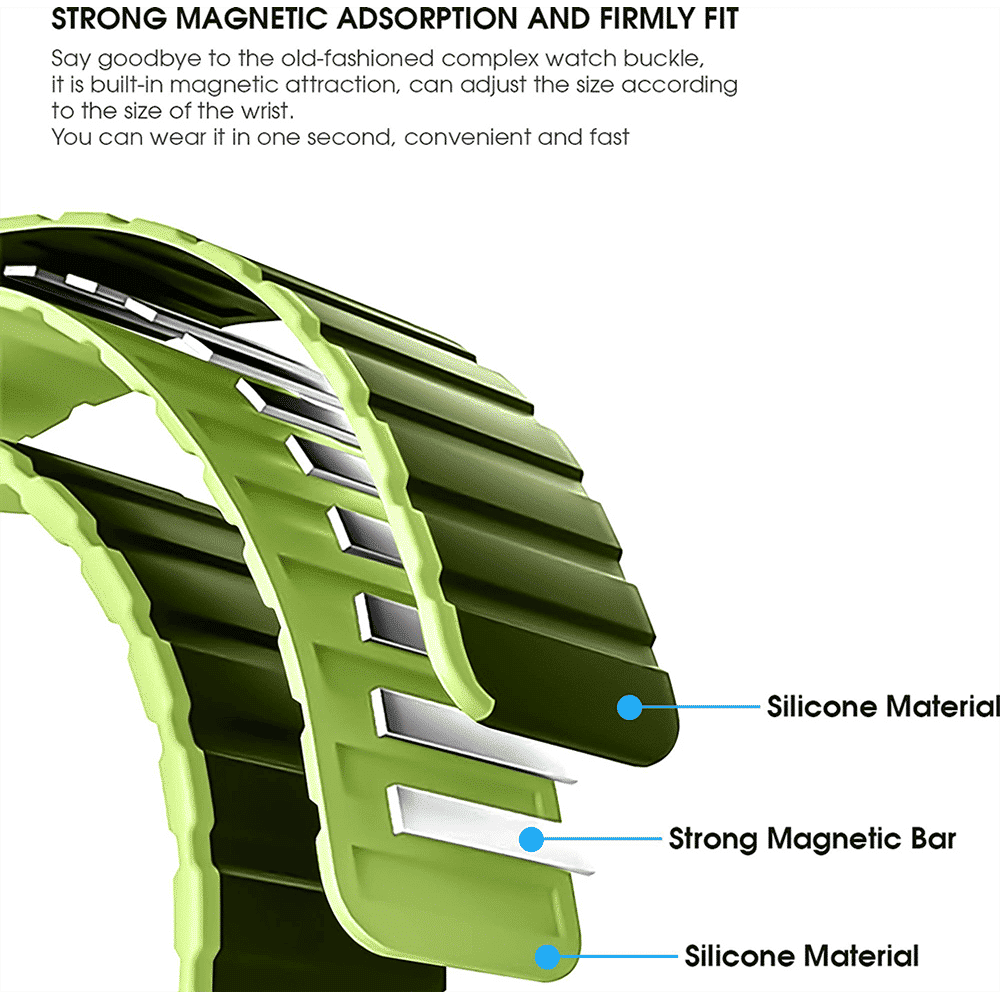 GRIPP Dual Reverser Silicon Magnetic Strap for Apple Watch Ultra 2, WatchUltra, Watch Series SE, 4, 5, 6, 7, 8, 9 & 10 (44mm / 45mm / 46mm / 49mm) (Lightweight, Military Parrot Green)_10
