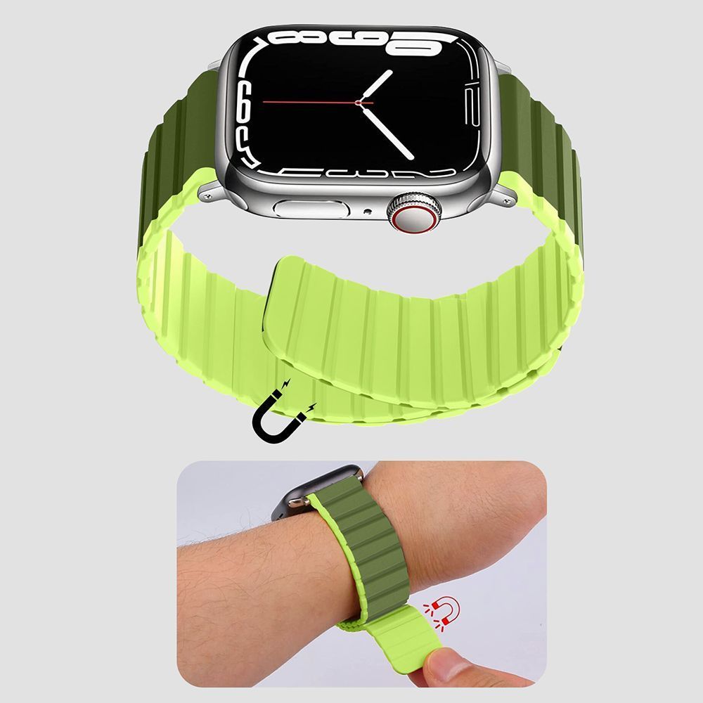 GRIPP Dual Reverser Silicon Magnetic Strap for Apple Watch Ultra 2, WatchUltra, Watch Series SE, 4, 5, 6, 7, 8, 9 & 10 (44mm / 45mm / 46mm / 49mm) (Lightweight, Military Parrot Green)_12