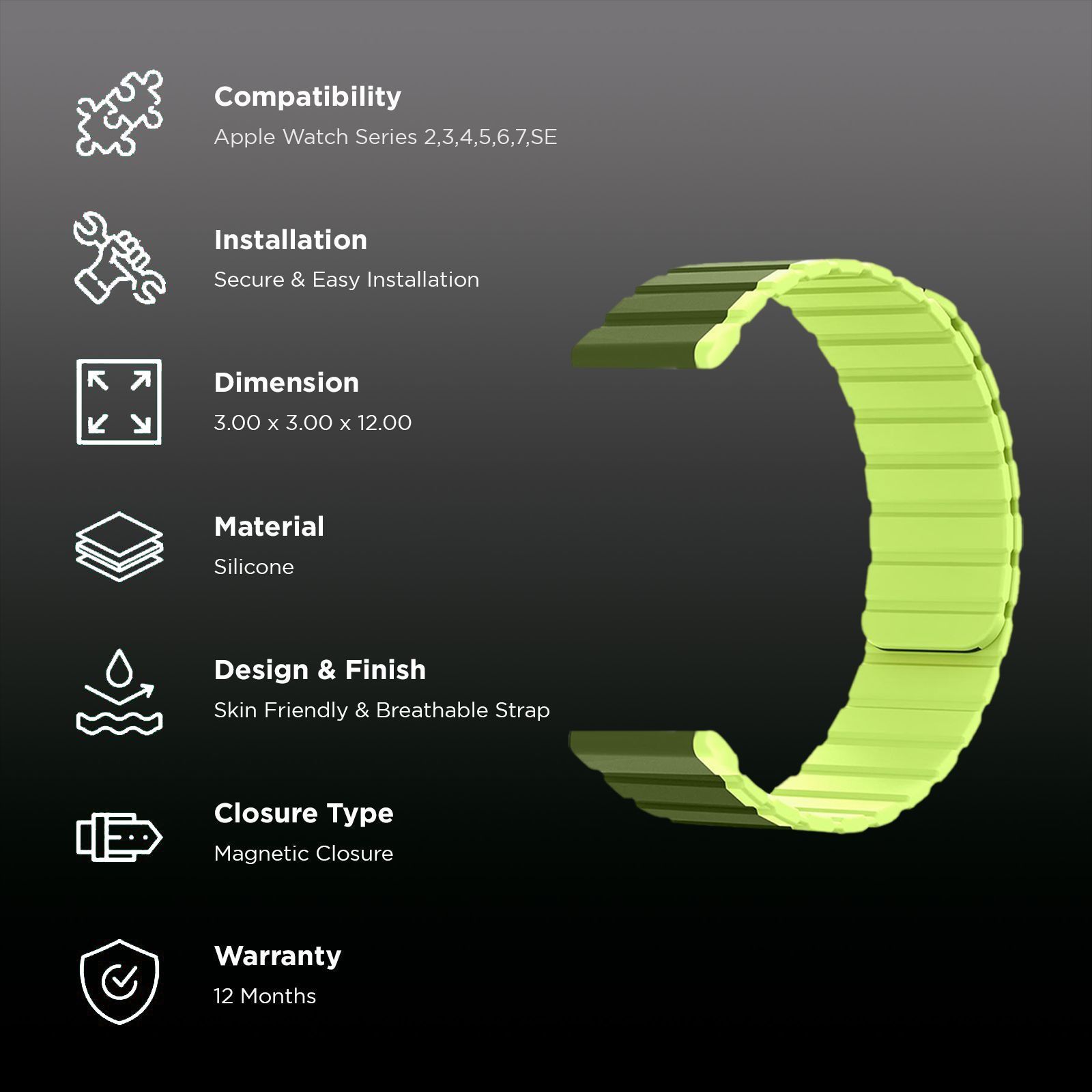 GRIPP Dual Reverser Silicon Magnetic Strap for Apple Watch Ultra 2, WatchUltra, Watch Series SE, 4, 5, 6, 7, 8, 9 & 10 (44mm / 45mm / 46mm / 49mm) (Lightweight, Military Parrot Green)_2