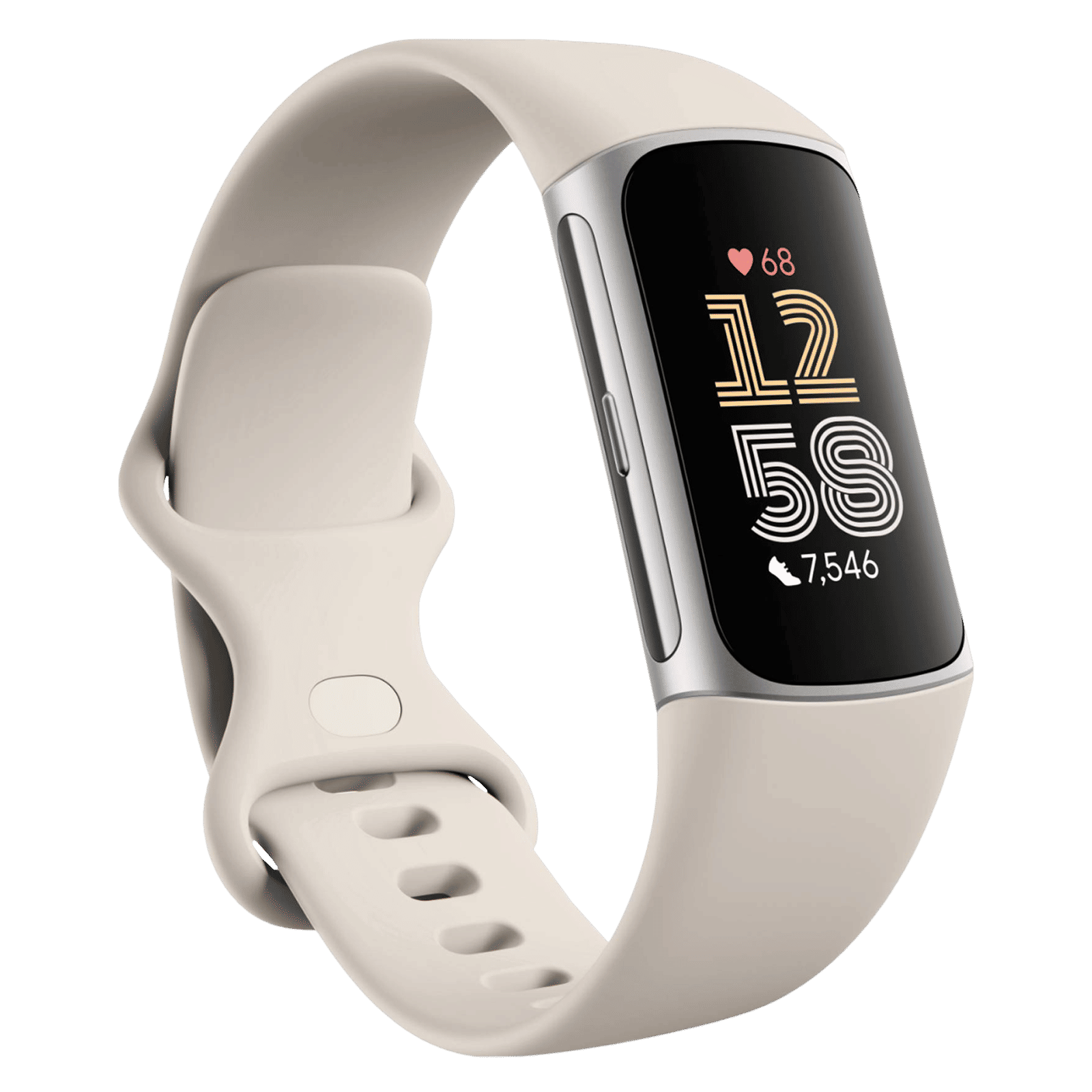 fitbit Charge 6 Fitness Tracker with Stress Management (1.03 Inch, 5ATM Water Resistance, Porcelain & Silver Aluminium Strap)_1