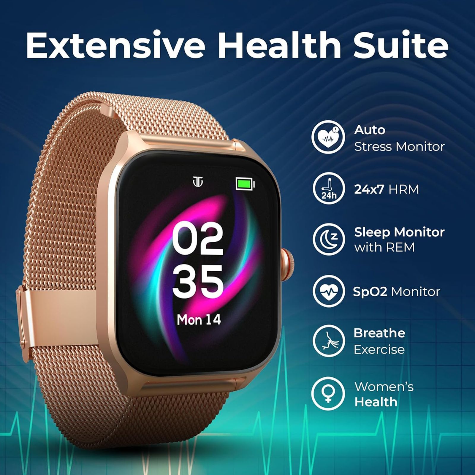 TITAN Zeal Smartwatch with Bluetooth Calling (46.99mm AMOLED Display, IP68 Water Resistant, Rose Gold Strap)_6