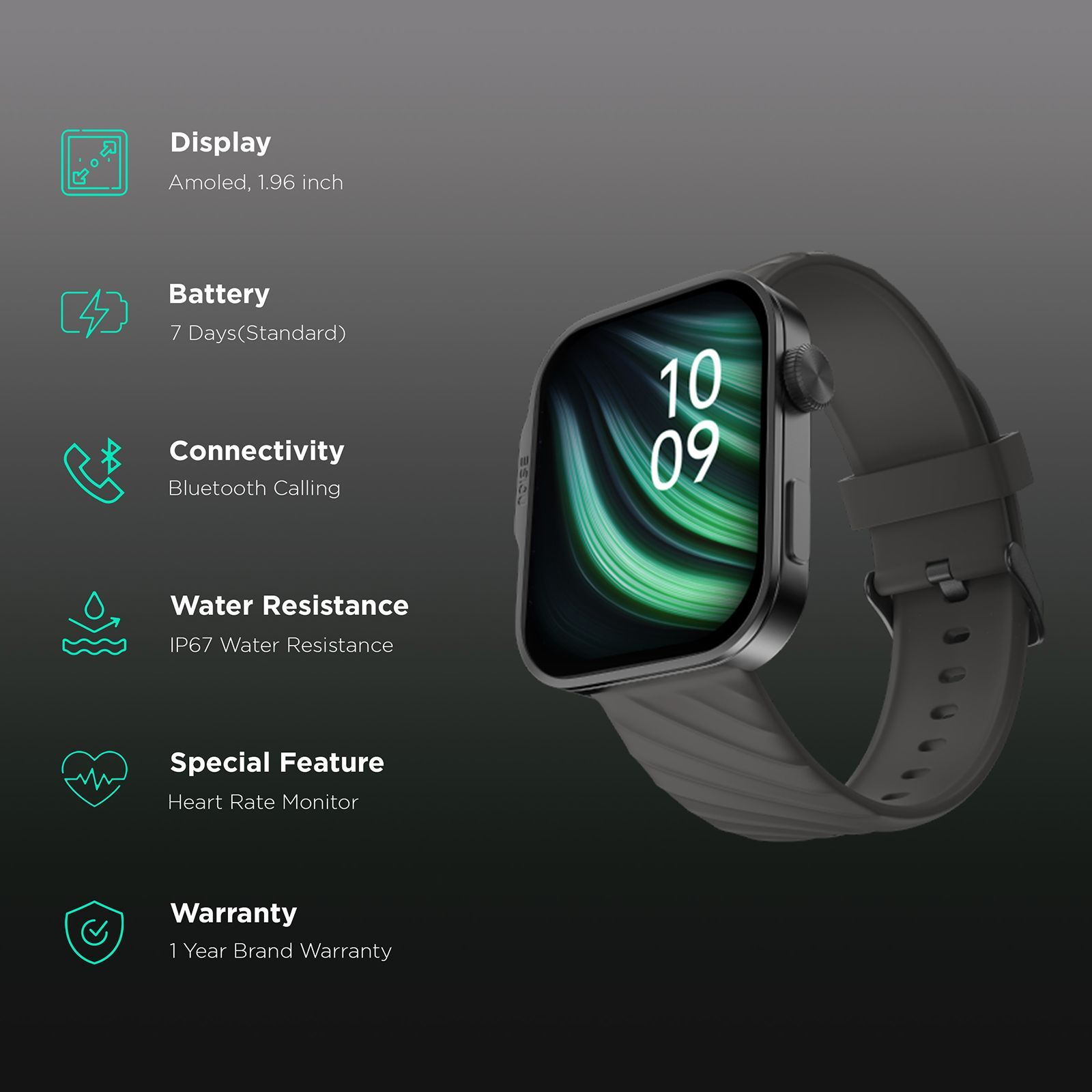 noise ColorFit Caliber 3 Plus Smartwatch with Bluetooth Calling (49.7mm AMOLED Display, IP67 Water Resistant, Charcoal Grey Strap)_2