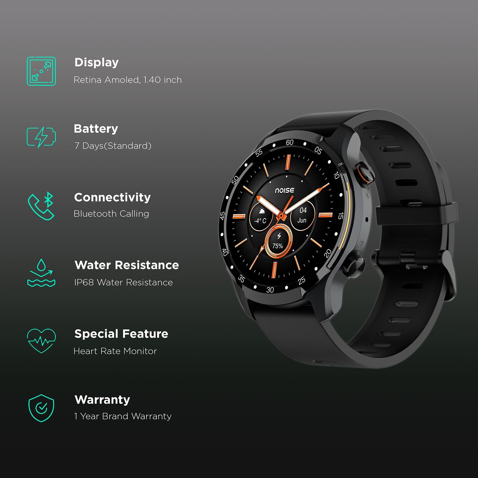 noise NoiseFit Voyage Smartwatch with Bluetooth Calling (35.5mm Retina AMOLED Display, IP68 Water Resistant, Jet Black Strap)_2