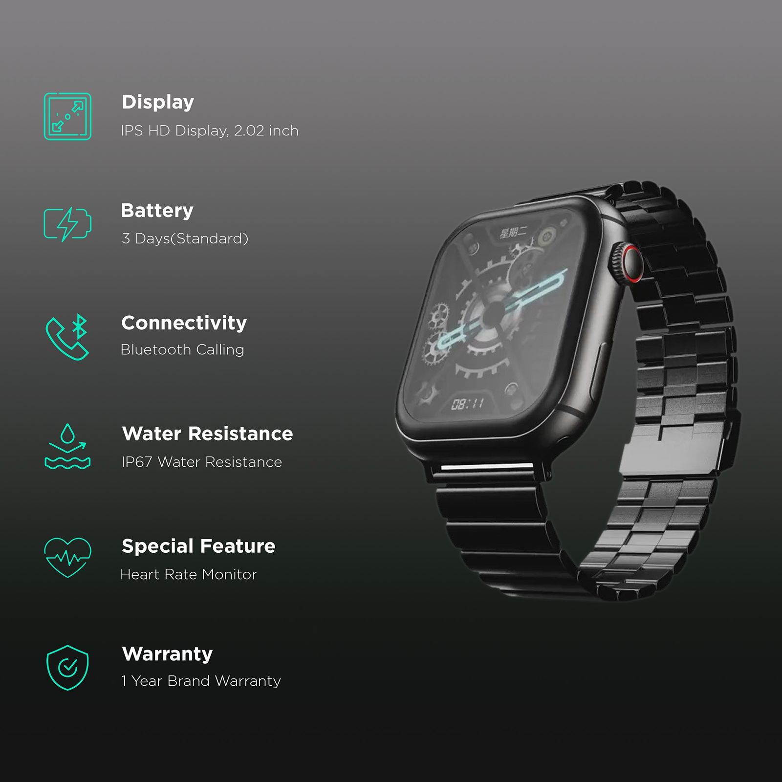 FIRE-BOLTT Dream GPS+Wi-Fi+4G SIM+Bluetooth Android OS Wristphone (51.3mm HD Display, Cortex A7MP CPU, Google Play Store, Midnight Steel Strap)_2