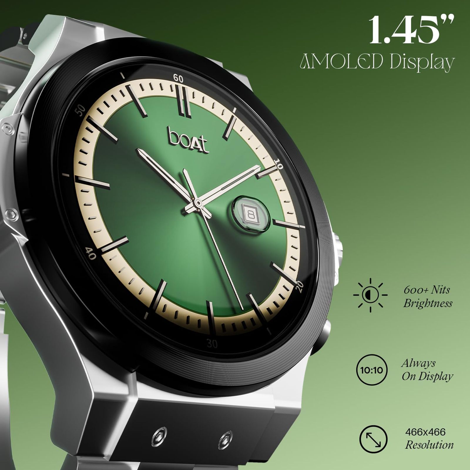 boAt Enigma X400 Smartwatch with Bluetooth Calling (36.8mm AMOLED Display, IP67 Sweat Resistant, Silver Chrome Strap)_10