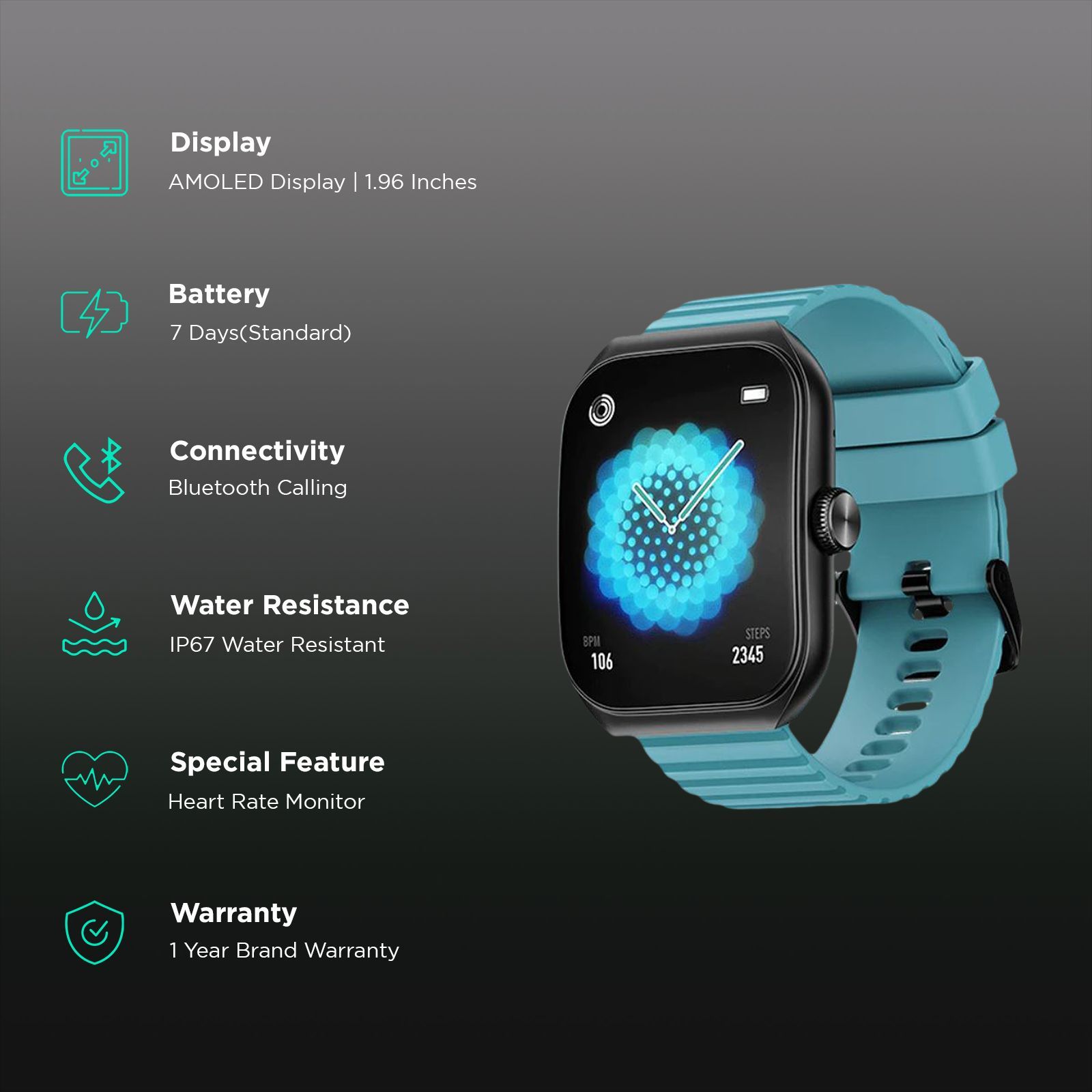 noise ColorFit Hexa Smartwatch with Bluetooth Calling (49.7mm AMOLED Display, IP67 Water Resistant, Teal Blue Strap) noise ColorFit Hexa Smartwatch with Bluetooth Calling (49.7mm AMOLED Display, IP67 Water Resistant, Teal Blue Strap)_2