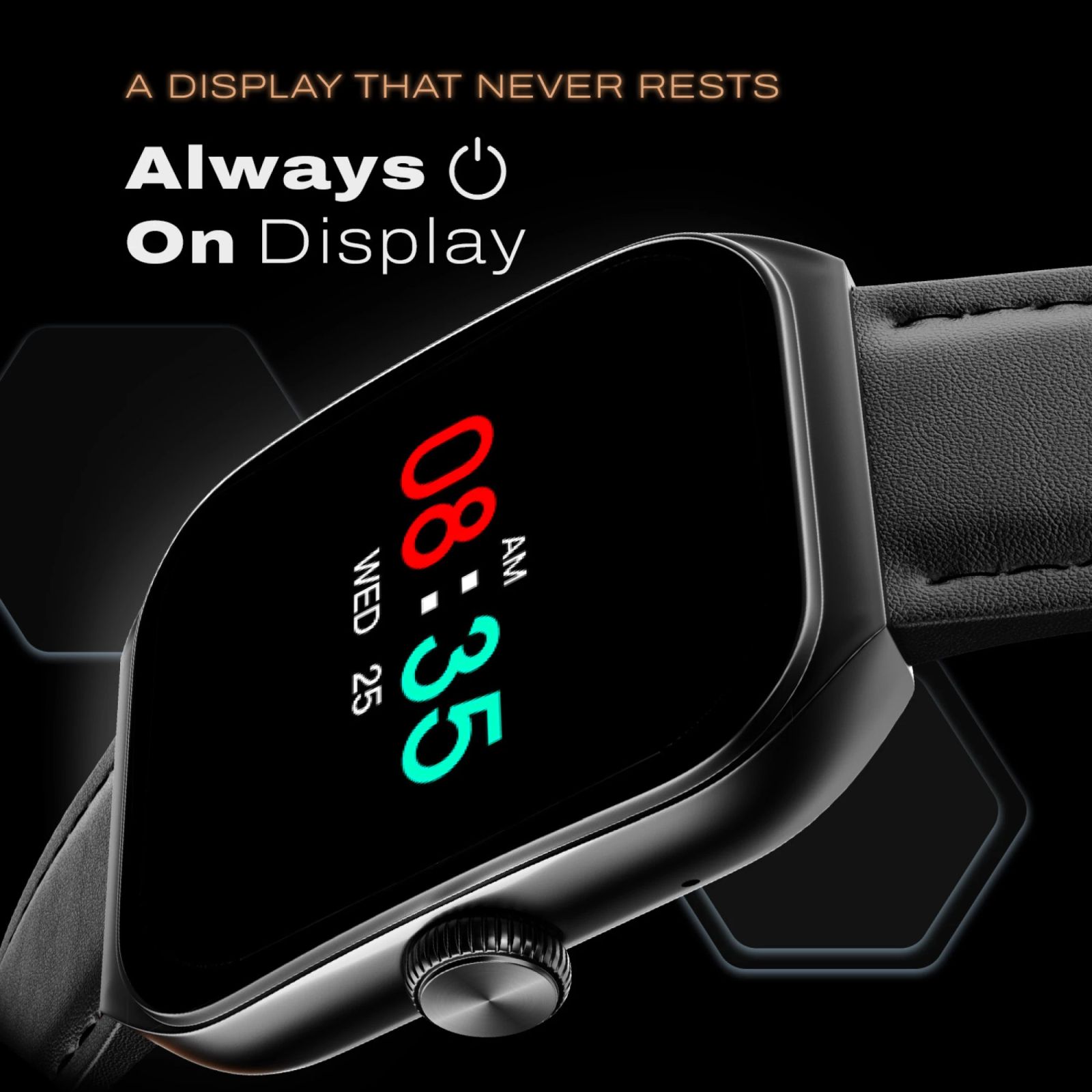 noise ColorFit Hexa Smartwatch with Bluetooth Calling (49.7mm AMOLED Display, IP67 Water Resistant, Classic Black Strap)_7