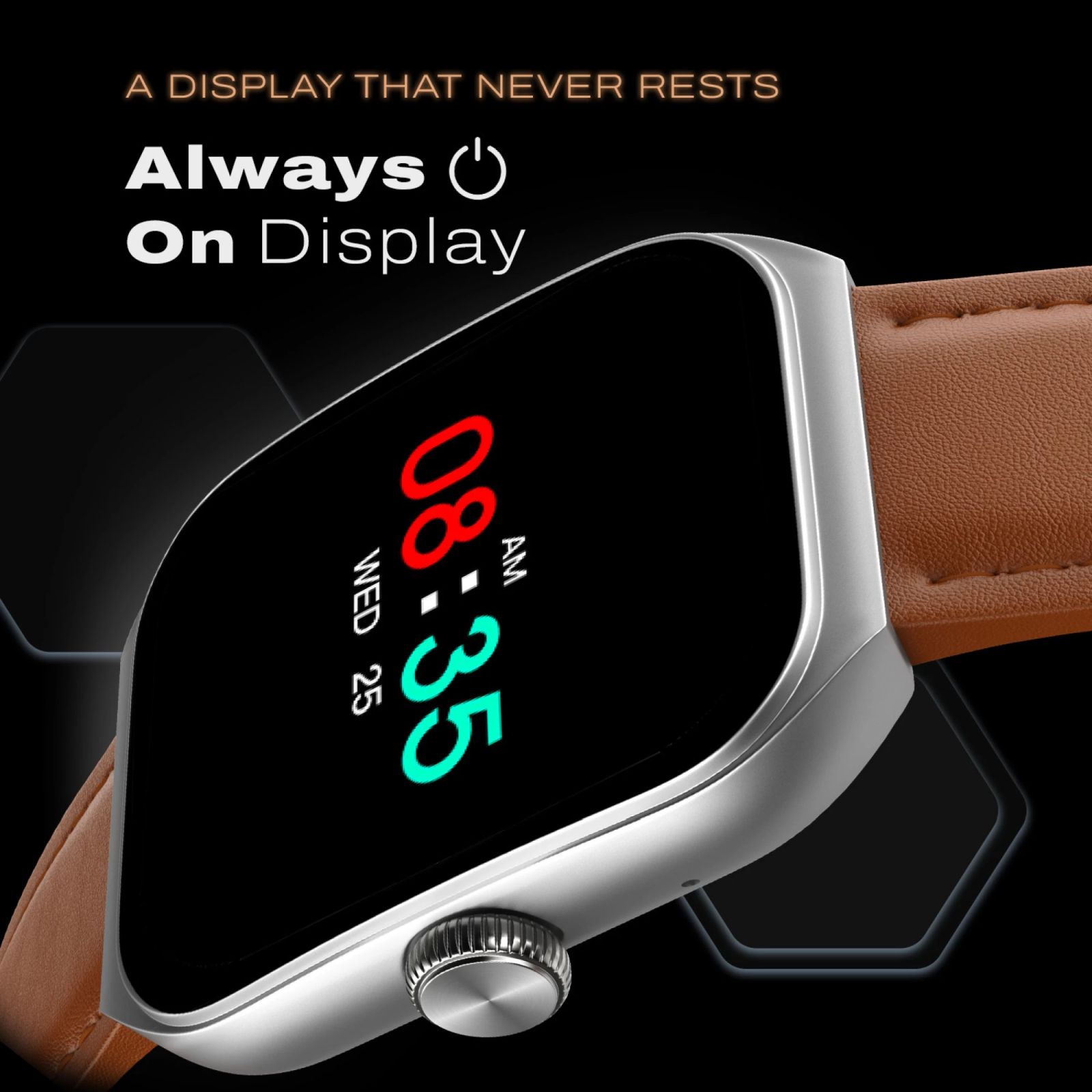 noise ColorFit Hexa Smartwatch with Bluetooth Calling (49.7mm AMOLED Display, IP67 Water Resistant, Classic Brown Strap)_7