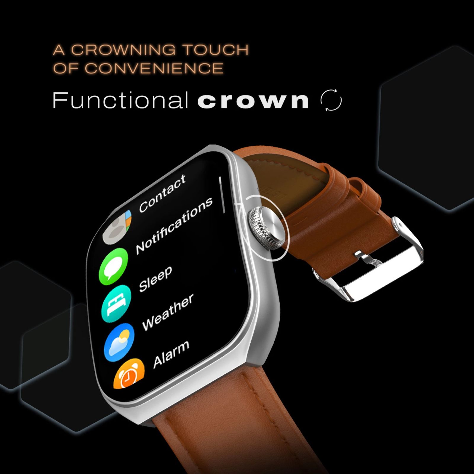 noise ColorFit Hexa Smartwatch with Bluetooth Calling (49.7mm AMOLED Display, IP67 Water Resistant, Classic Brown Strap)_8