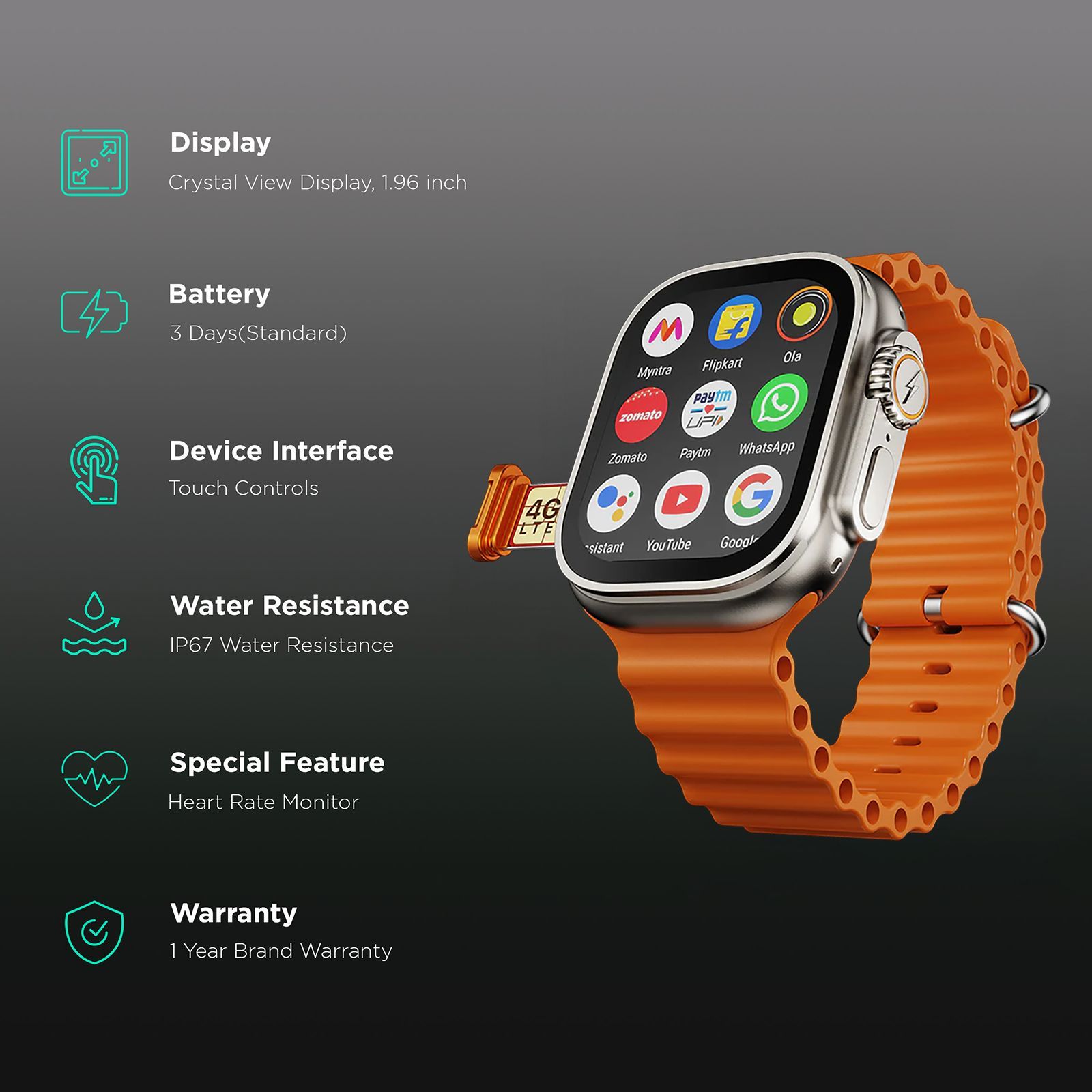 FIRE-BOLTT Oracle GPS+Wi-Fi+4G SIM+Bluetooth Android OS Wristphone (50mm Display, ARM CortexTM A53 MP, Play Store Unlimited Apps, Orange Horizon Strap) FIRE-BOLTT Oracle GPS+Wi-Fi+4G SIM+Bluetooth Android OS Wristphone (50mm Display, ARM CortexTM A53 MP, Play Store Unlimited Apps, Orange Horizon Strap)_2