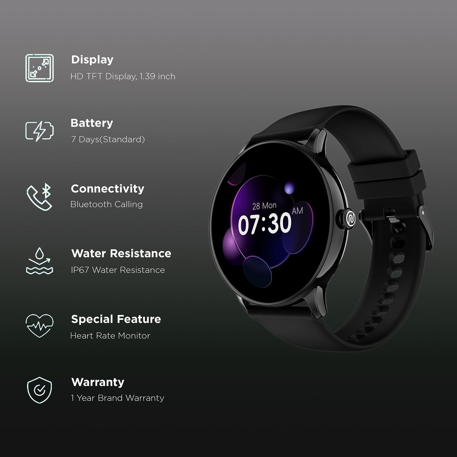 noise NoiseFit Twist Go Smartwatch with Bluetooth Calling (35.3mm TFT HD Display, IP67 Water Resistant, Jet Black Strap)_2