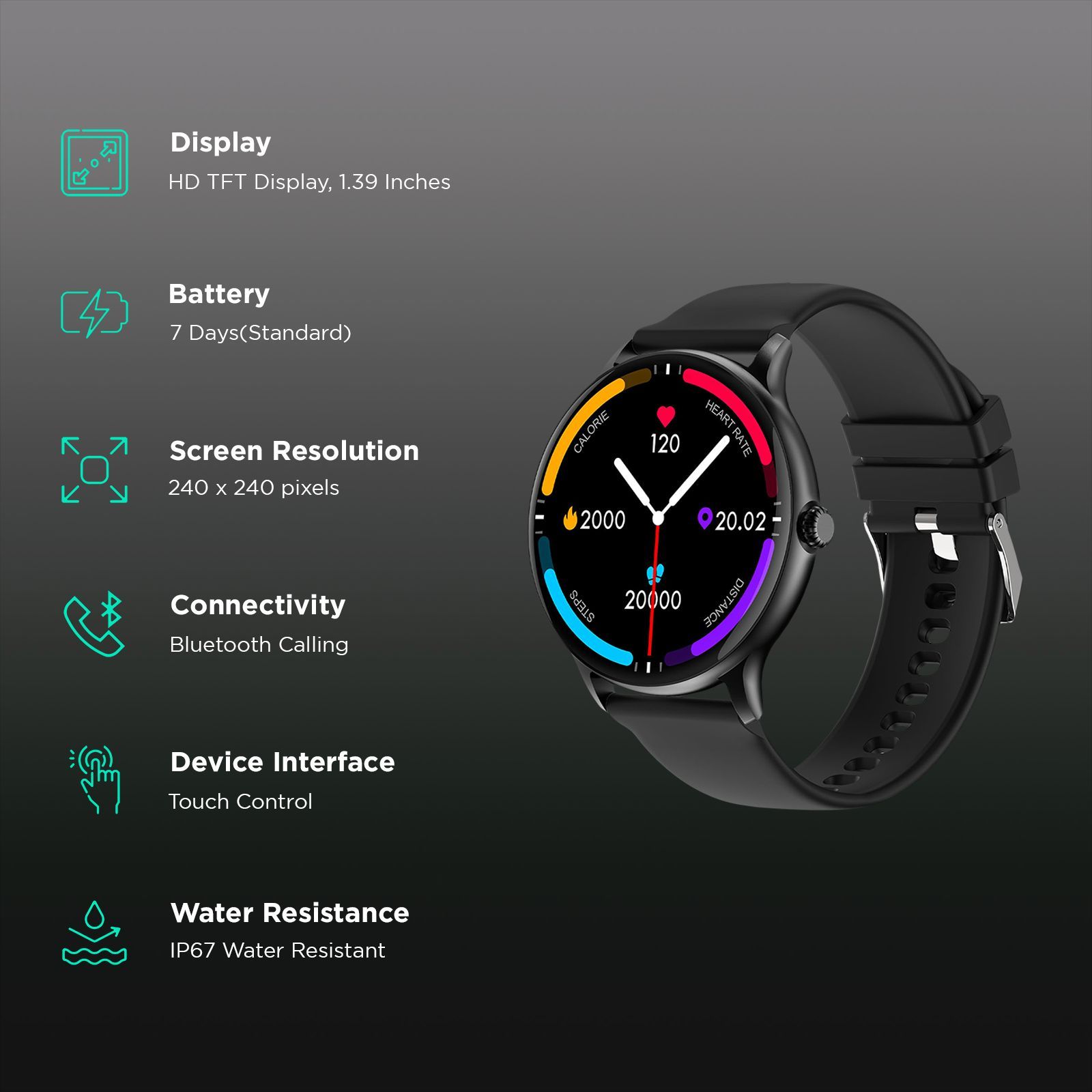 FIRE-BOLTT Phoenix Pro Smartwatch with Bluetooth Calling (35.3mm TFT HD Display, IP67 Water Resistant, Black Strap)_2