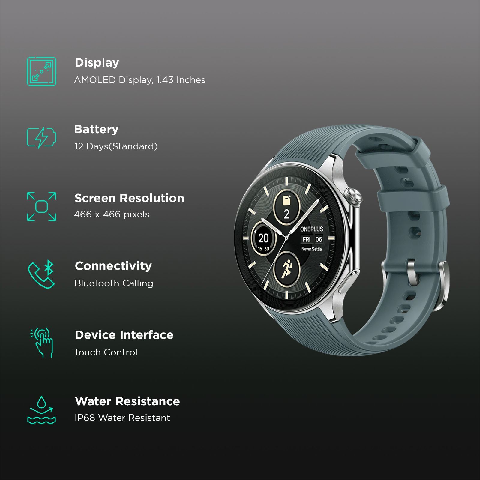 OnePlus Watch 2 GPS+WiFi+Bluetooth Google OS 4 Smartwatch (36.3mm AMOLED Display, Snapdragon W5 Gen 1, GPS, Radiant Steel Strap)_2