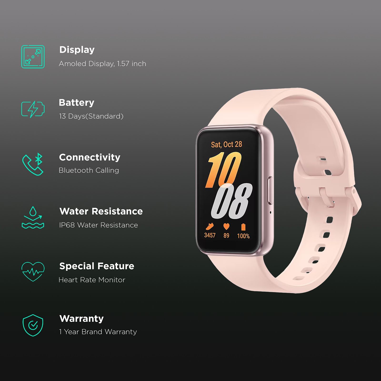 SAMSUNG Galaxy Fit3 Smartwatch with Activity Tracker (40.9mm AMOLED Display, IP68 Water Resistant, Pink Gold Strap)_2