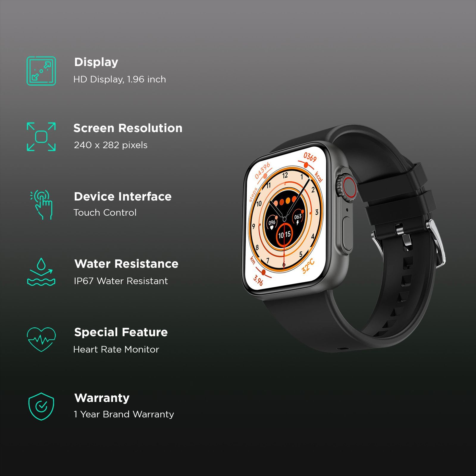 FIRE-BOLTT Gladiator Smartwatch with Bluetooth Calling (49.7mm HD Display, IP67 Water Resistant, Black Strap)_2