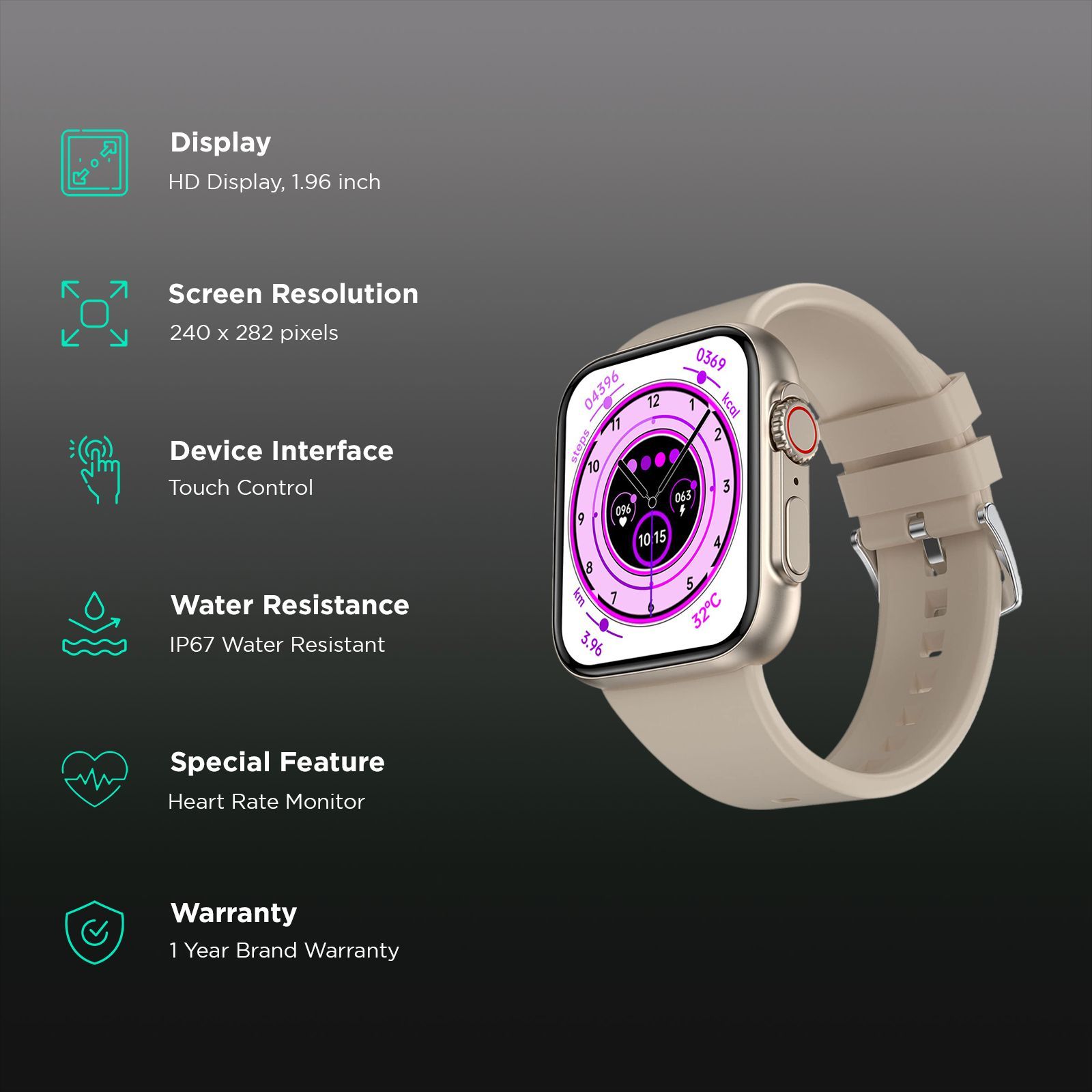 FIRE-BOLTT Gladiator Smartwatch with Bluetooth Calling (49.7mm HD Display, IP67 Water Resistant, Light Gold Strap)_2