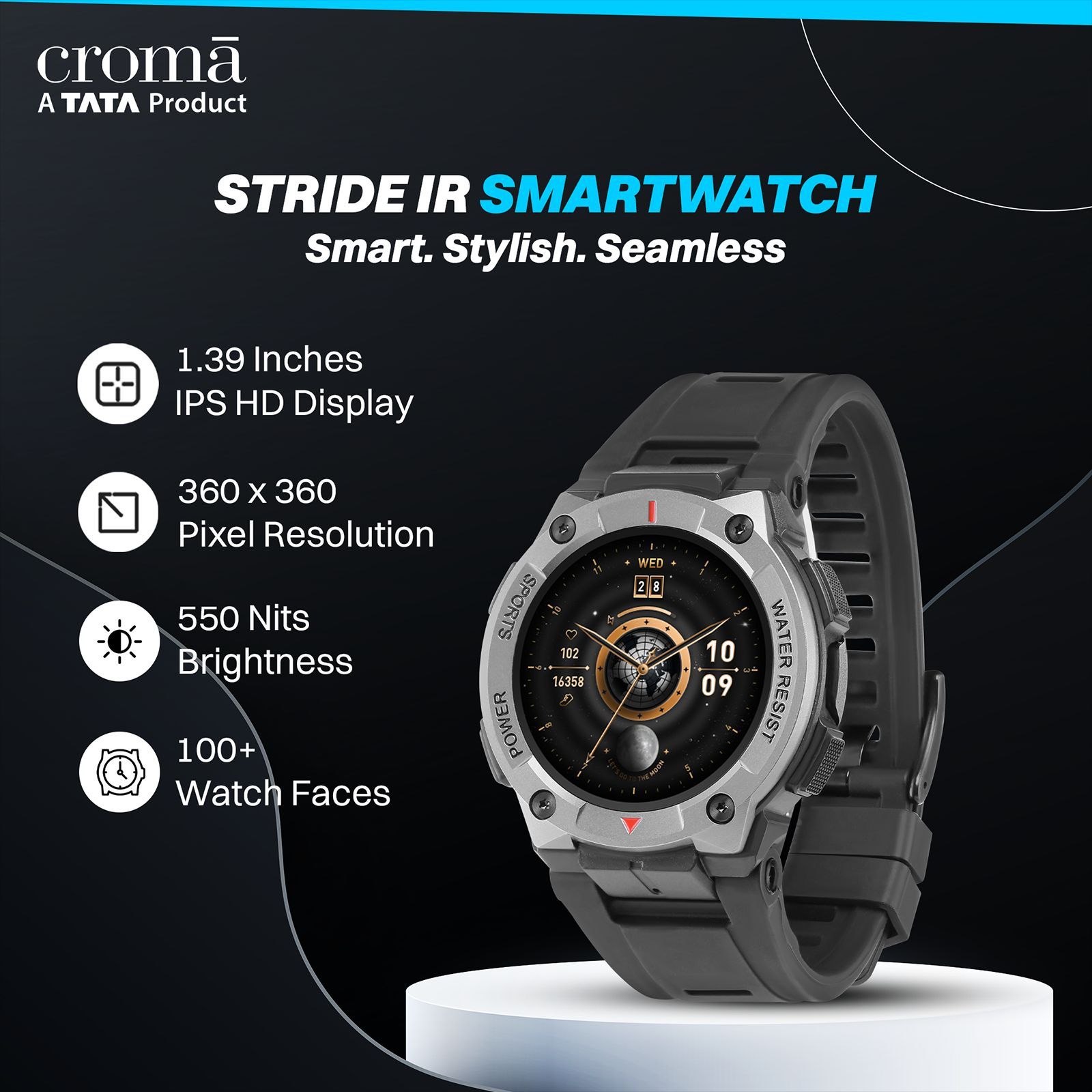 Croma Stride IR Smartwatch with Bluetooth Calling (1.39 inches, IPS Display, IP68 Water and Dust Resistant, Black Strap)_11