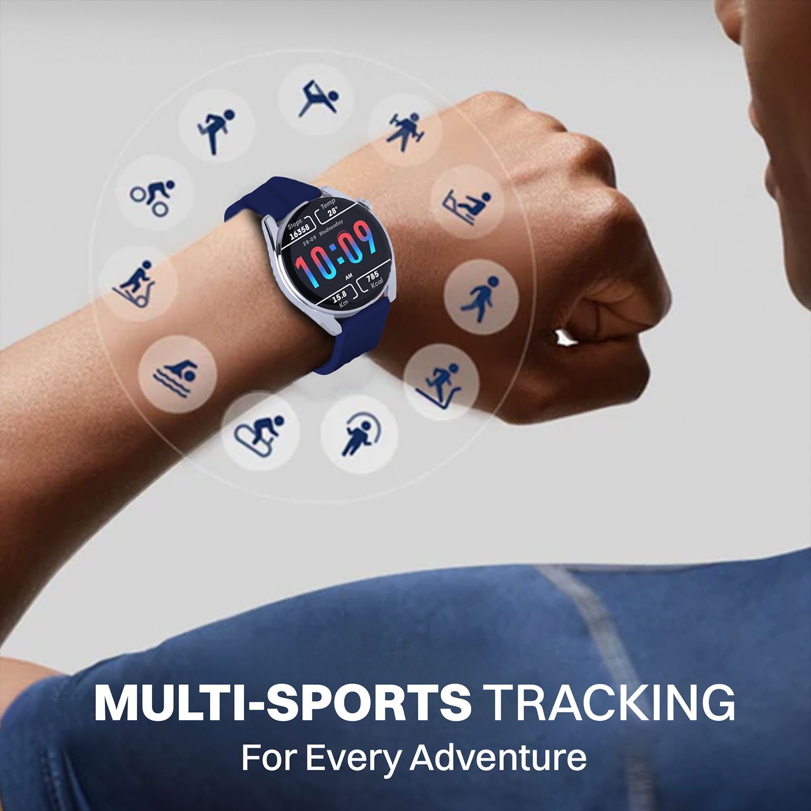 Croma Velocity AR Smartwatch with Bluetooth Calling (36.3mm AMOLED Display, IP68 Water Resistant, Blue Strap)_7