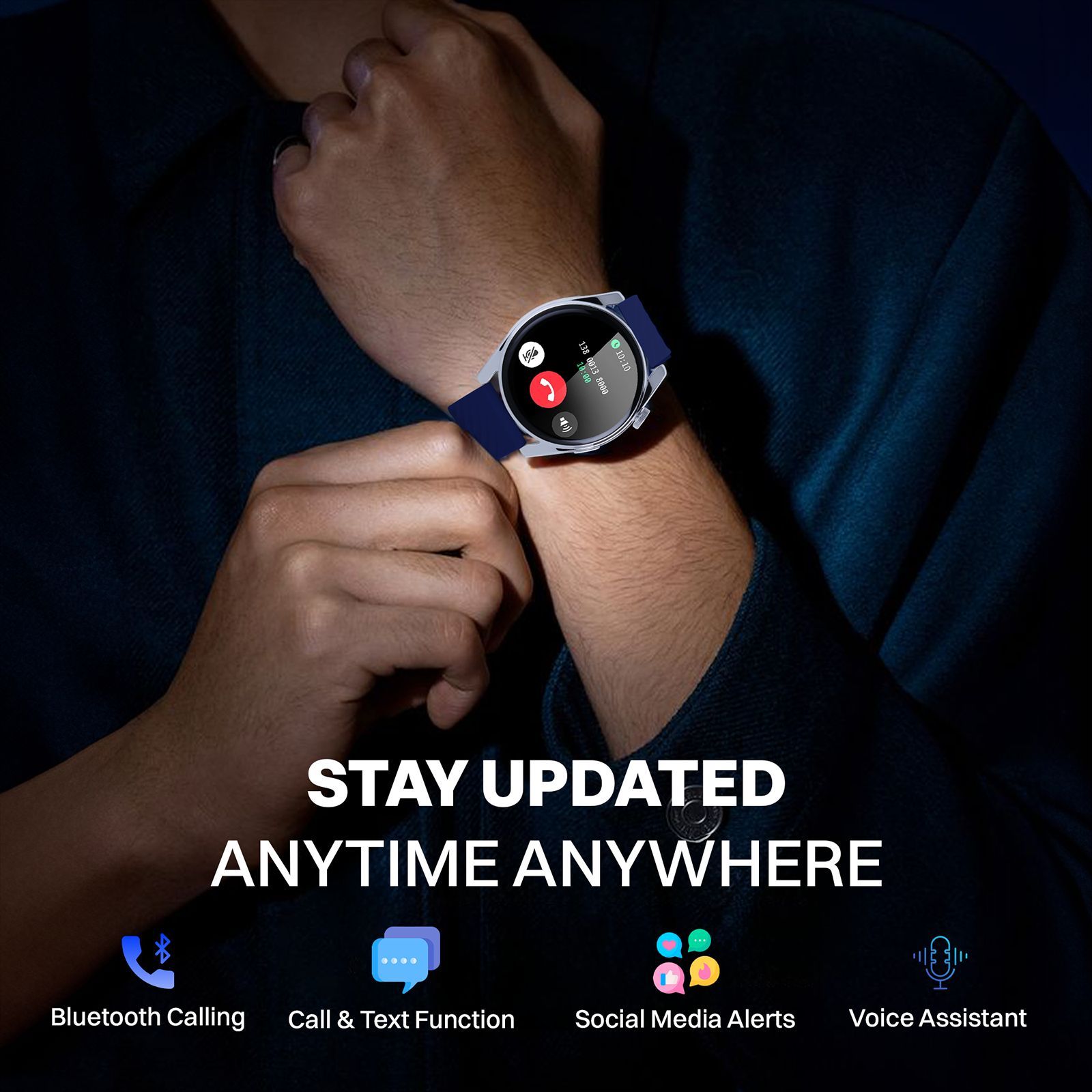 Croma Velocity AR Smartwatch with Bluetooth Calling (36.3mm AMOLED Display, IP68 Water Resistant, Blue Strap)_9