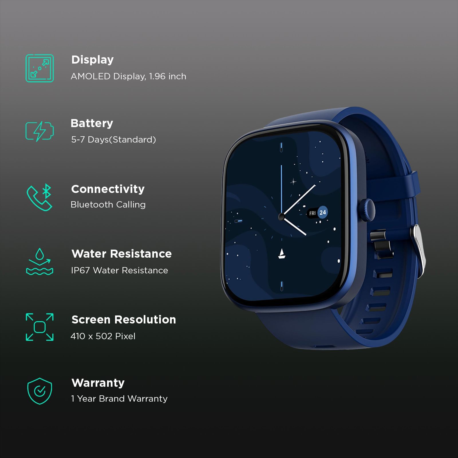 boAt Ultima Prism Smartwatch with Bluetooth Calling (49.78mm AMOLED Display, IP67 Water Resistant, Deep Blue Strap)_2