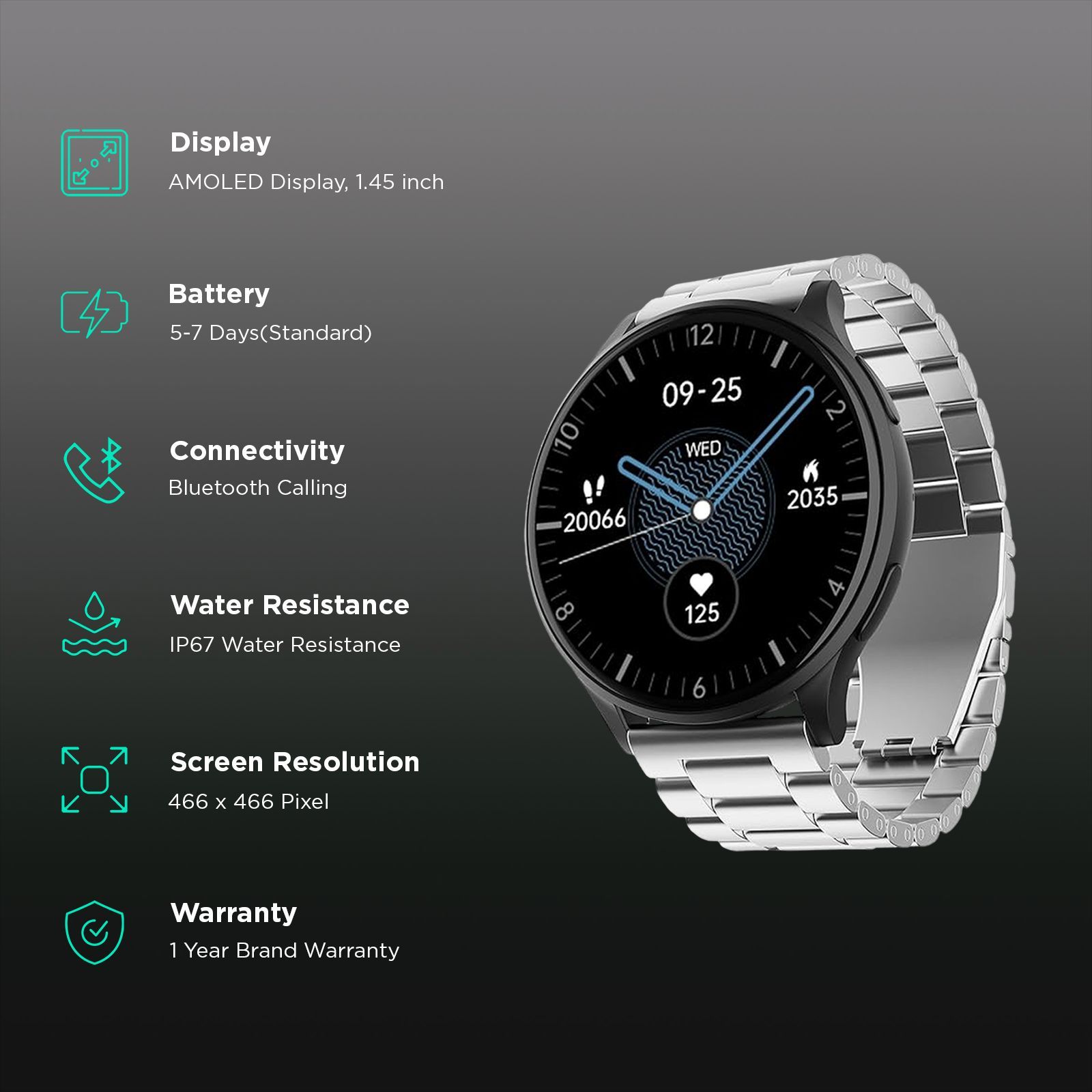 boAt Lunar Prime Smartwatch with Bluetooth Calling (36.8mm AMOLED Display, IP67 Sweat Resistant, Steel Silver Strap)_2