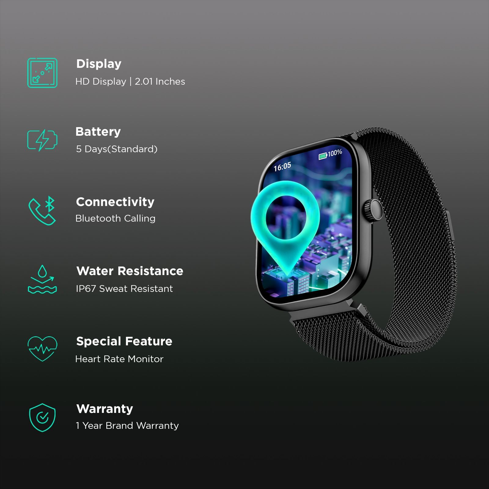 boAt Wave Sigma 3 Smartwatch with Bluetooth Calling (51.05mm HD Display, IP67 Water Resistant, Metal Black Strap)_2