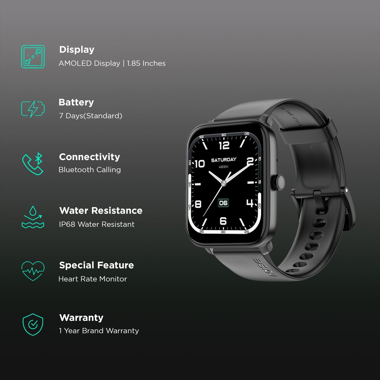 noise ColorFit Pulse 4 Smartwatch with Bluetooth Calling (46.9mm AMOLED Display, IP68 Water Resistant, Jet Black Strap)_2