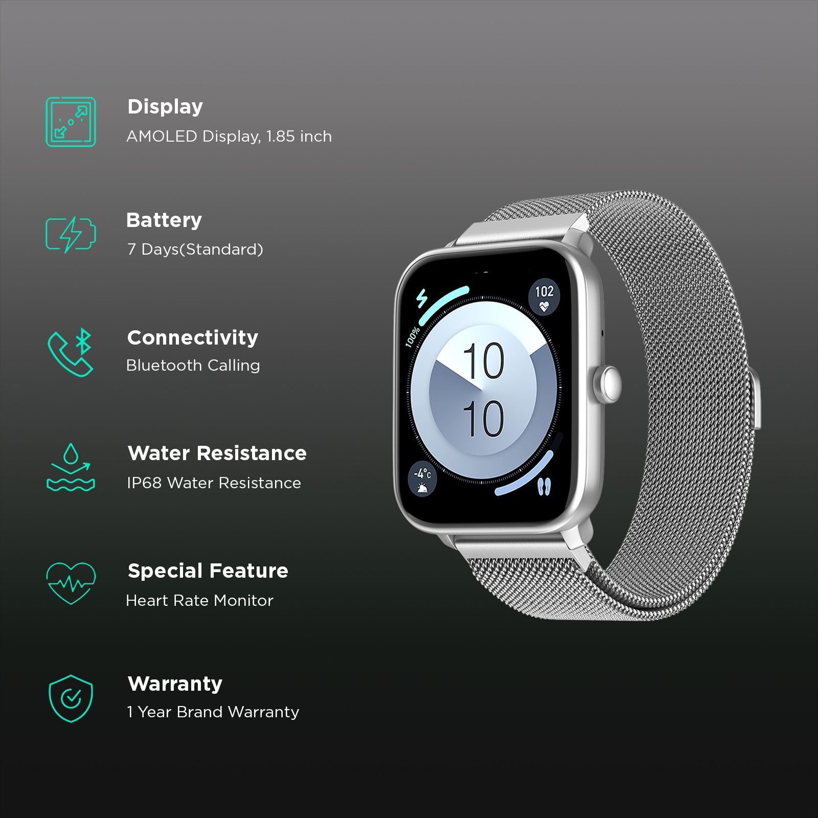 noise ColorFit Pulse 4 Smartwatch with Bluetooth Calling (46.9mm AMOLED Display, IP68 Water Resistant, Silver Link Strap) noise ColorFit Pulse 4 Smartwatch with Bluetooth Calling (46.9mm AMOLED Display, IP68 Water Resistant, Silver Link Strap)_2