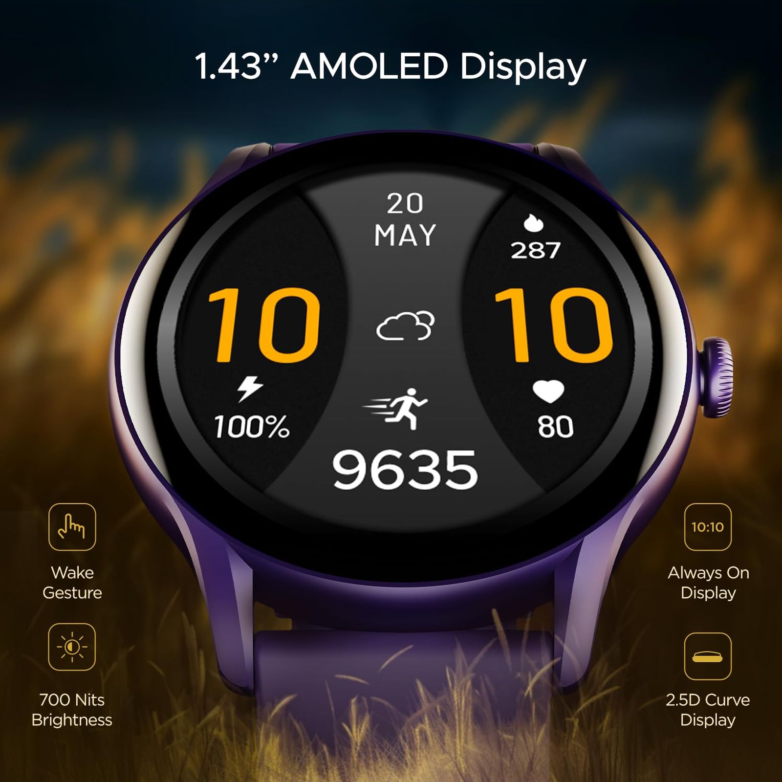 boAt Lunar Connect Ace Smartwatch with Bluetooth Calling (36.3mm AMOLED Display, IP68 Water Resistant, Orchid Purple Strap)_8