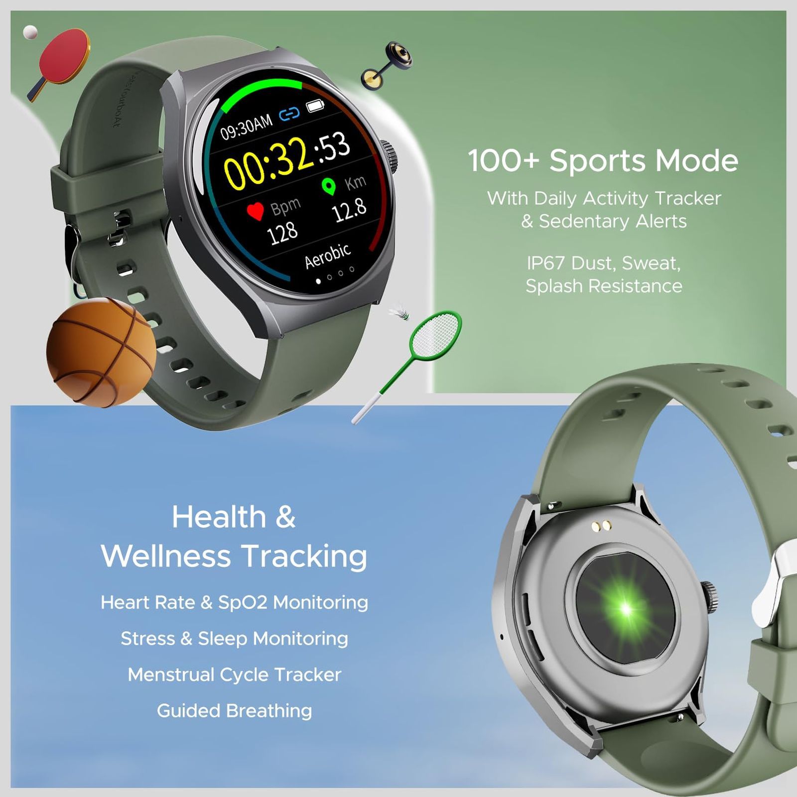 boAt Lunar Seek Smartwatch with Bluetooth Calling (35.30mm 2.5D Curved HD Display, IP67 Water Resistant, Pastel Green Strap) boAt Lunar Seek Smartwatch with Bluetooth Calling (35.30mm 2.5D Curved HD Display, IP67 Water Resistant, Pastel Green Strap)_3