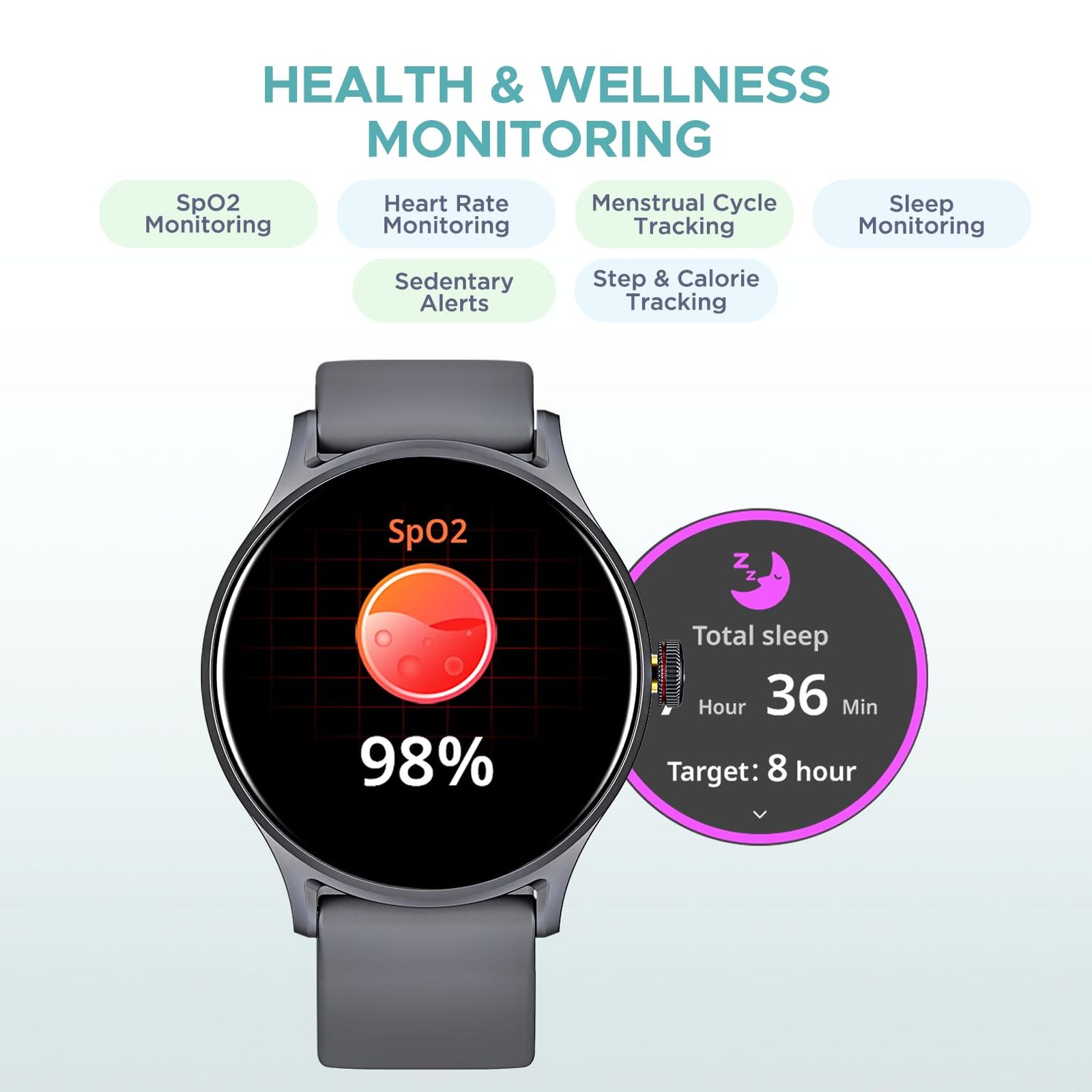 boAt Lunar Vista Smartwatch with Bluetooth Calling (38.6mm HD Display, IP68 Sweat Resistant, Cool Grey Strap)_5