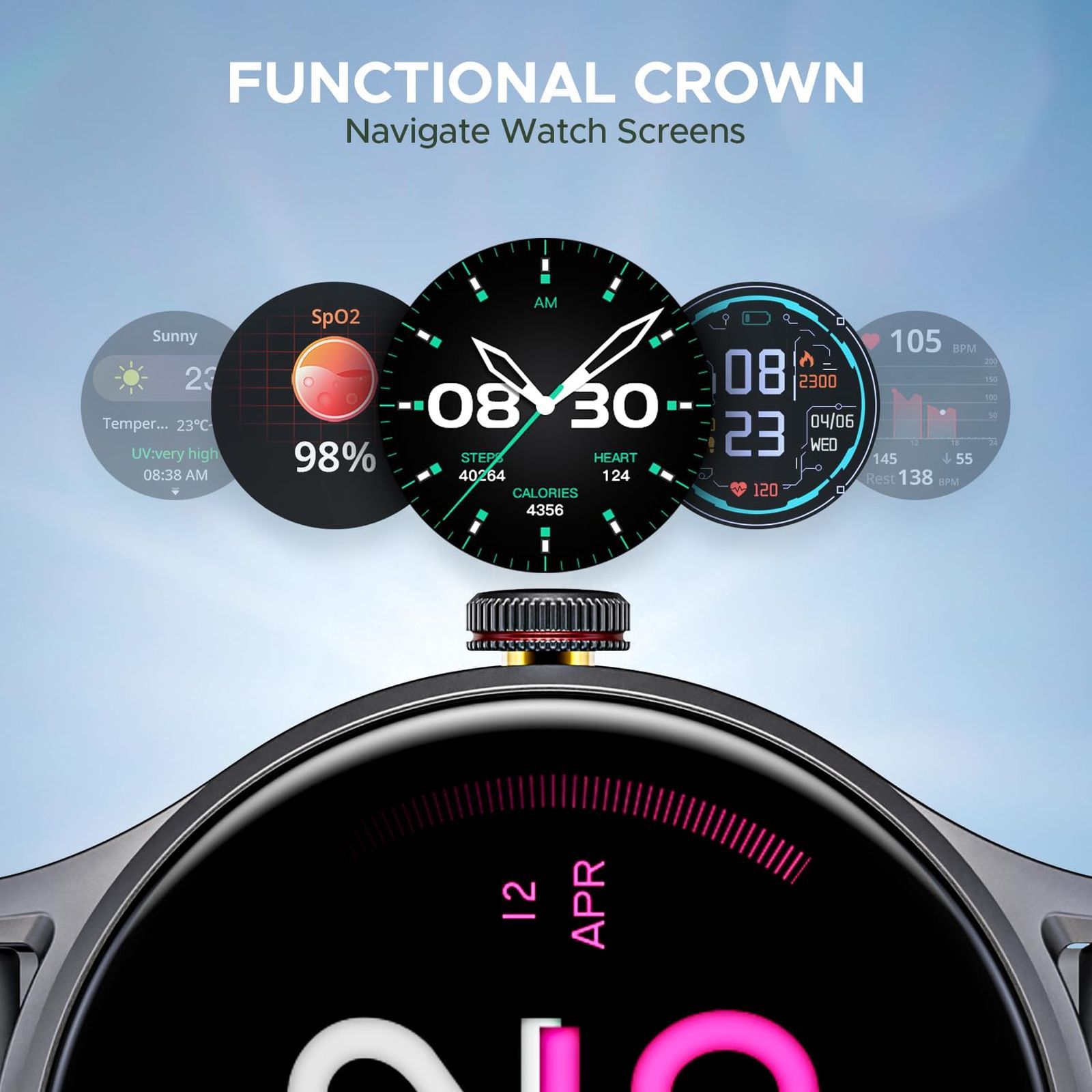 boAt Lunar Vista Smartwatch with Bluetooth Calling (38.6mm HD Display, IP68 Sweat Resistant, Cool Grey Strap)_6